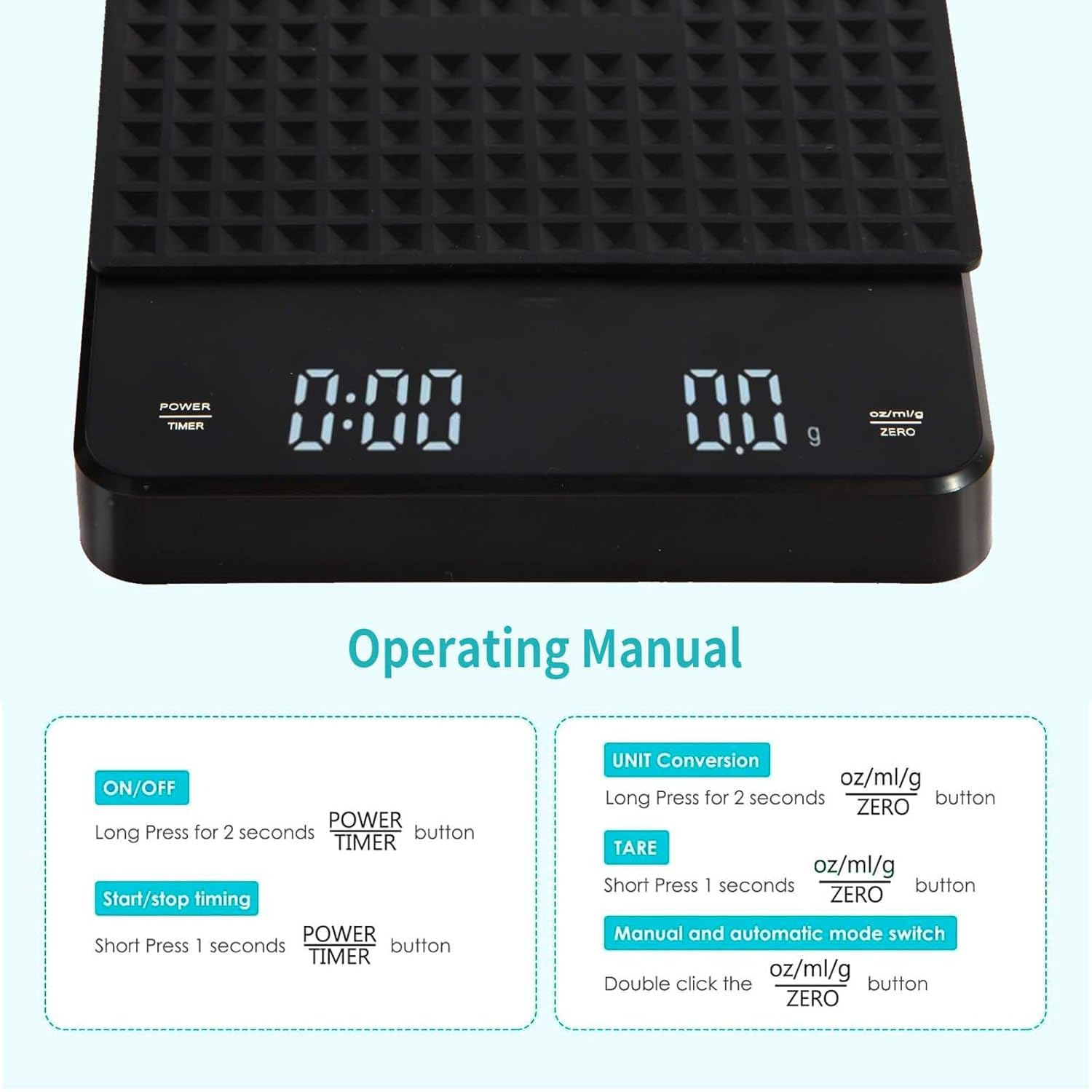 Digital Coffee Scale with Timer, Rechargeable Portable Drip Espresso Scale 3Kg/0.1G Precision Kitchen Scale with Automatic Timing Function,With Waterproof Insulation Pad (Black) image number 4