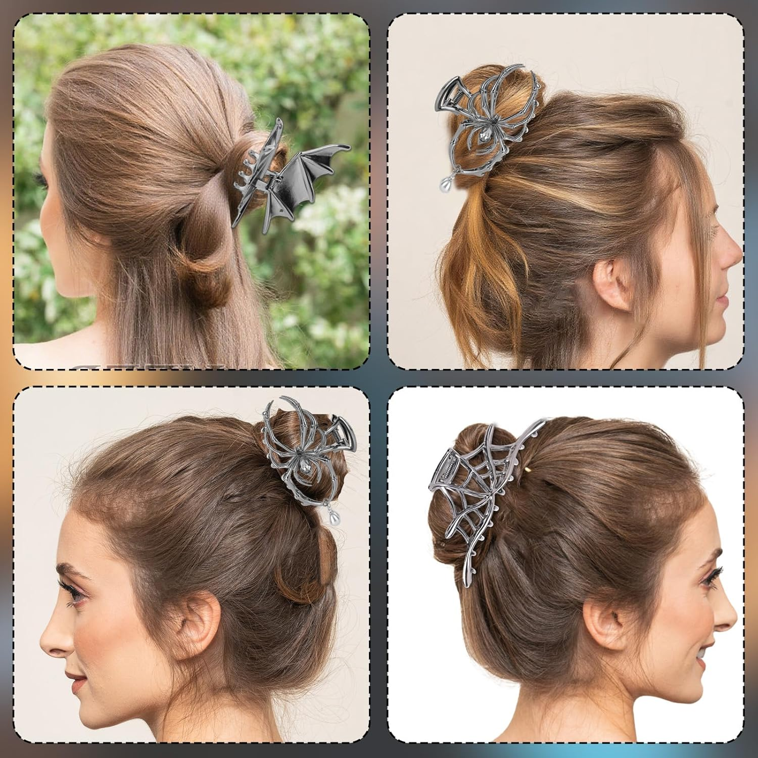 Fukaisu 3 Pcs Halloween Hair Claw Clips for Women & Girls, Gothic Metal Hair Accessories with Hollow Design Spider Web Bat Spider Claw Clips for Halloween Party Cosplay