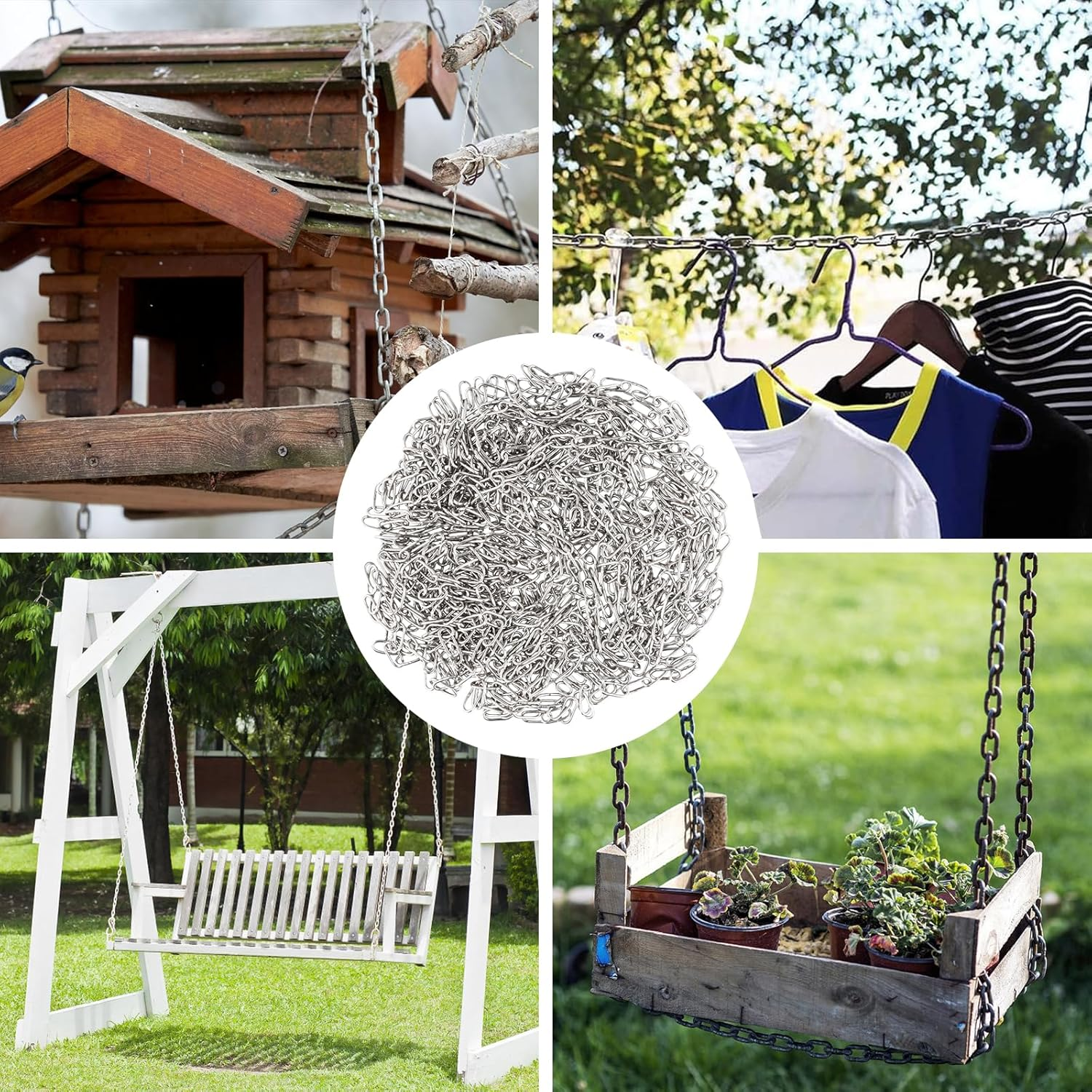 10 Metres 1.5 Mm Stainless Steel Chains, Heavy Duty Metal Chain 304 Stainless Steel Chains Link for Home Outdoor Anti-Theft Silver Fence Gate Garage Doors Swing Chain Bicycle Security Lock image number 3