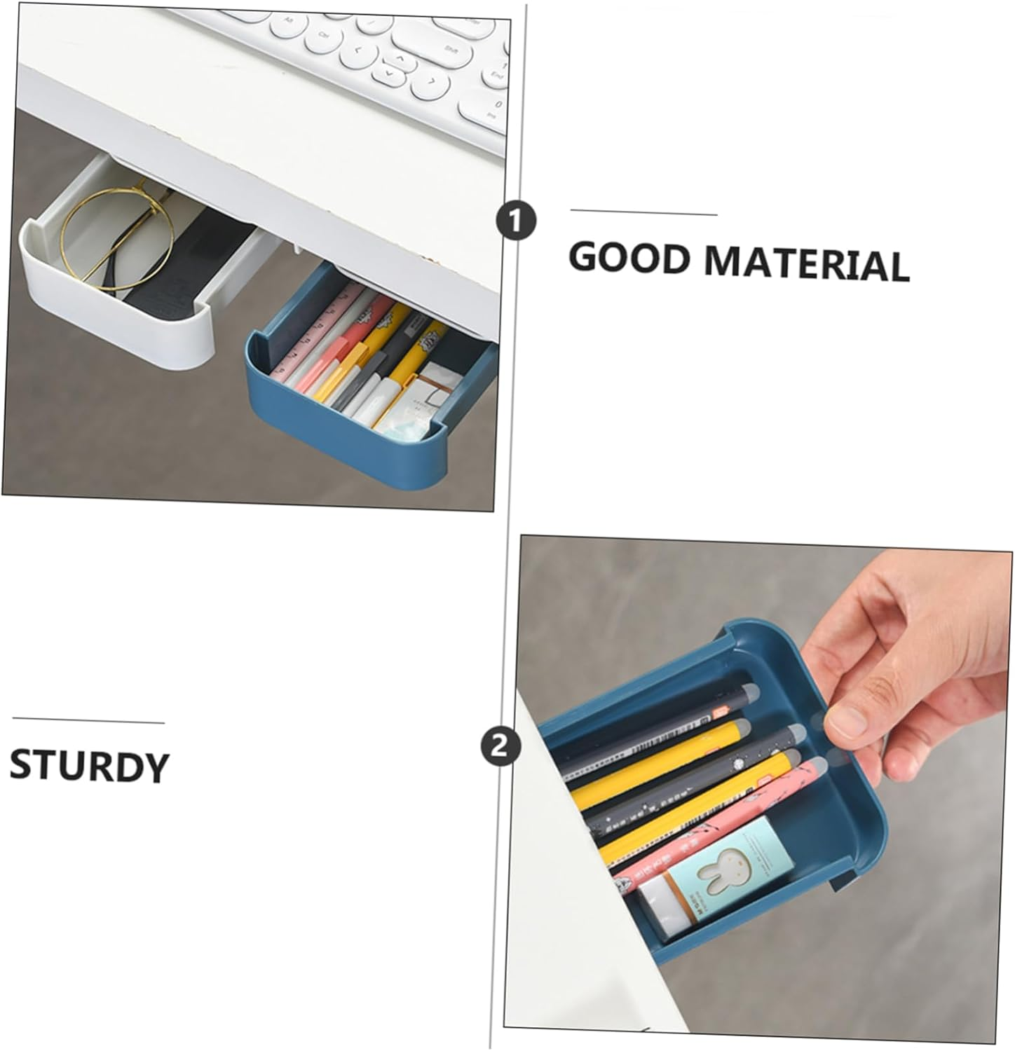 2Pcs Aesthetic Pencil Case under Desk Pen Case Hidden Storage Office Table Bottom Organizer image number 1