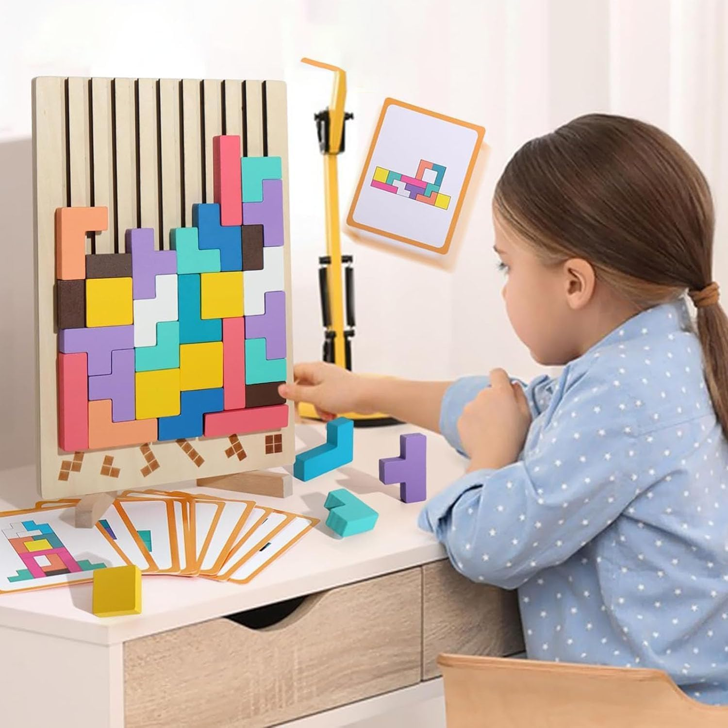 Wooden Stacking Puzzle Toy Tetris, 3D Wooden Puzzle Montessori Toy Art, Giant Board Game, Wood Stacking Blocks Stress Toys for Family Easter Activity, Home Decor (1Pcs) image number 3