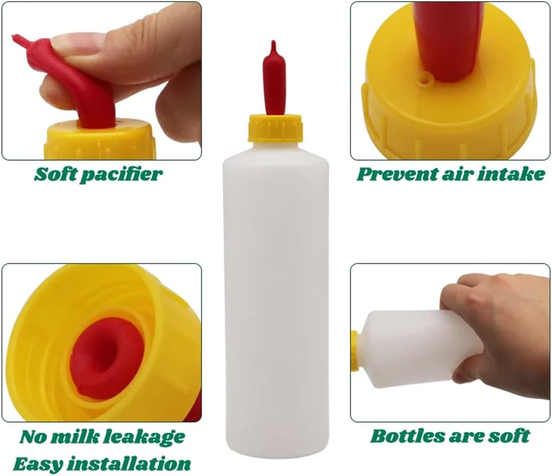 AIMALL 400Ml Animal Feeding Bottles with Soft Red Pacifiers, 20PCS Squeeze Plastic Milk Bottles for Lambs Calves Piglets Goats, 9.25In X 2.36In Easy Grip Feeder image number 5