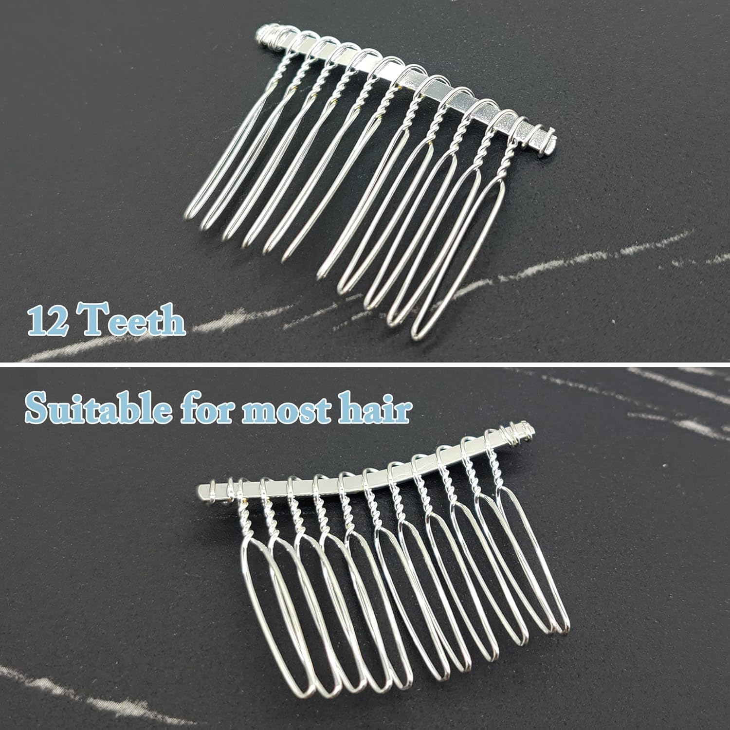 DIY Bridal Wedding Comb Hair Comb Wedding Hair Combs with 12 Teeth Silver Colour Comb for Veil Hair Comb Made of Metal for Bridal Jewellery, Bridal Veil, Decorative Headpiece Accessories (Silver) image number 3