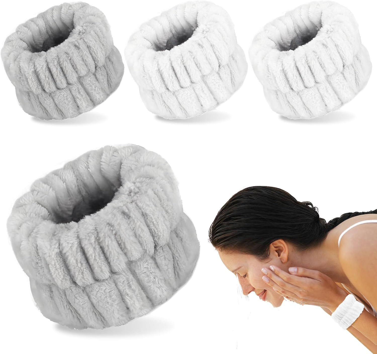 4Pcs Wrist Towels Face Wash Wristbands, Absorbent Towel Wristbands for Washing Face, Microfiber Wrist Spa Washbands for Women, Wrist Sweatband Prevent Water from Spilling down Your Arms image number 3