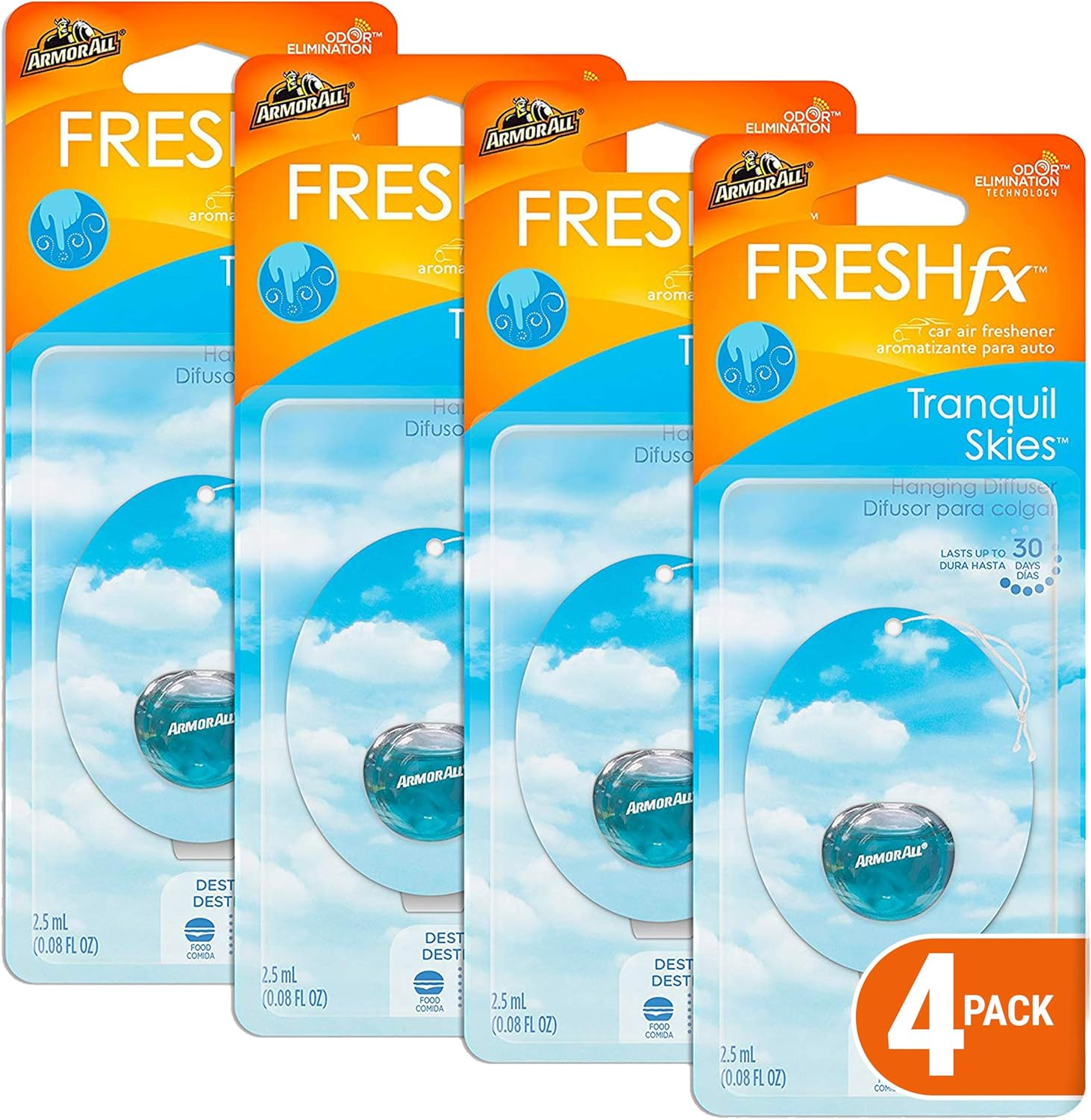 Armor All Car Air Freshener and Purifier - Odor Eliminator for Cars & Truck, Freshfx Tranquil Skies, 0.08 Fl Oz Diffuser, Pack of 4, 18593-4PK image number 1