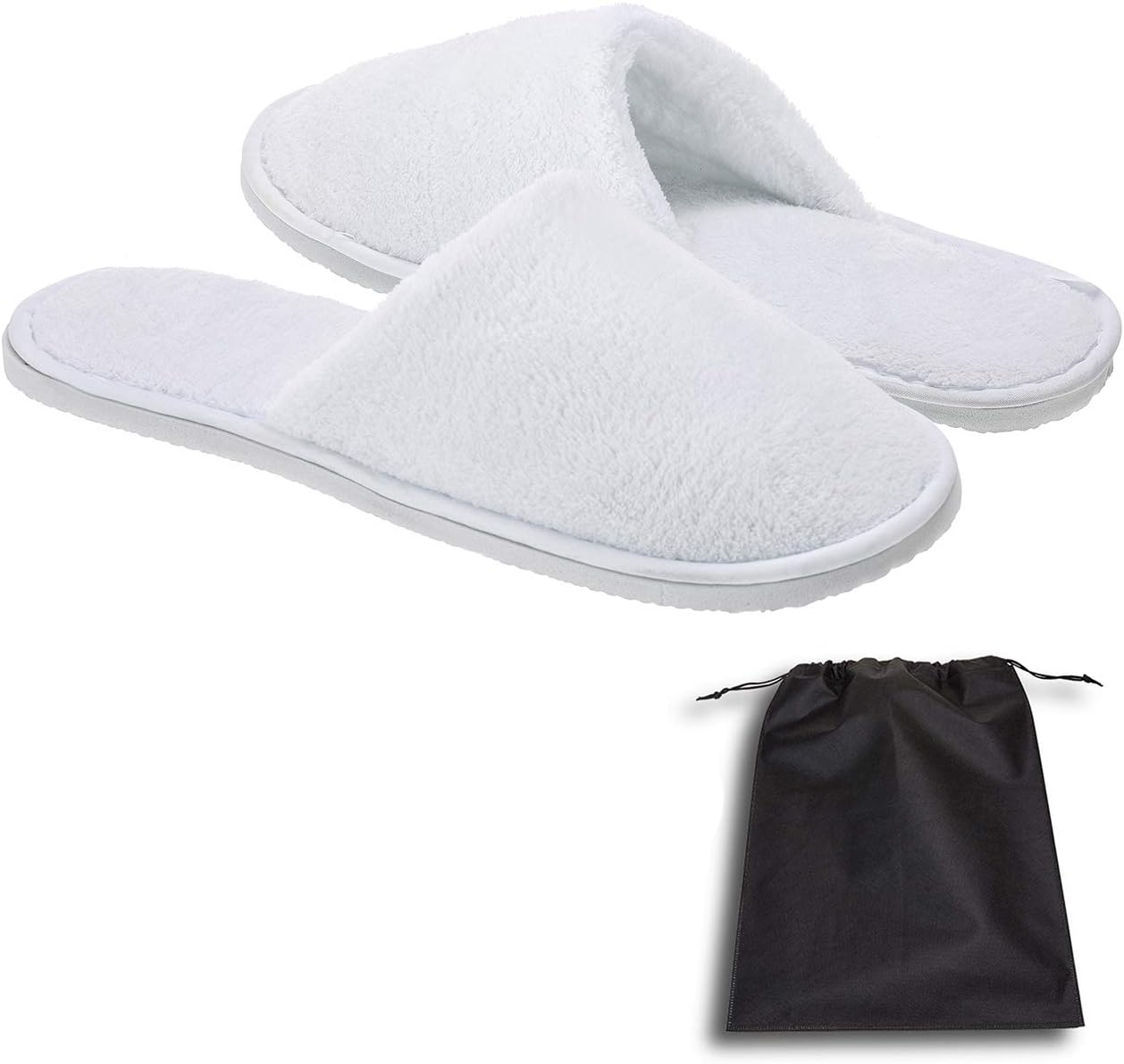 Echoapple 5 Pairs of Deluxe Closed Toe White Slippers for Spa, Party Guest, Hotel and Travel