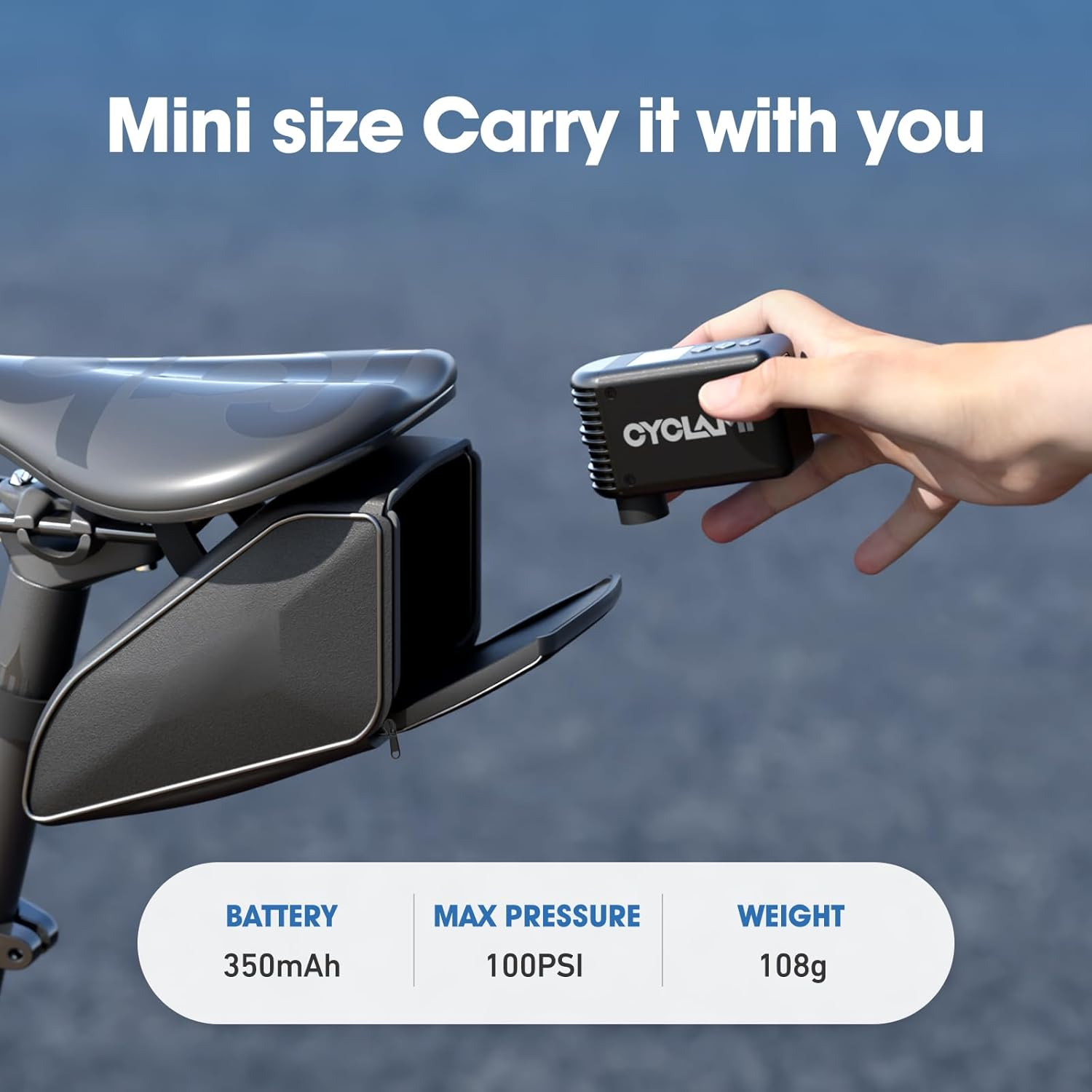 Electric Bike Pump, CYCLAMI Mini Bike Pump 100 PSI Electric Bicycle Air Pump with Digital Pressure Gauge Inflator Portable Air Compressor Presta/Schrader Valve image number 4