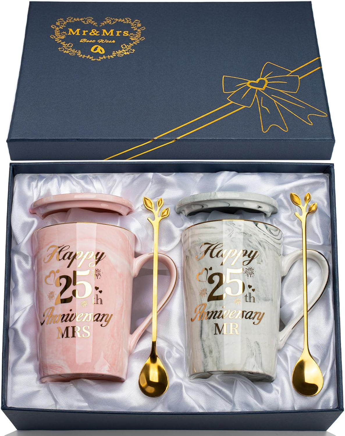 Ruby Anniversary Wedding Gifts, 40Th Anniversary Wedding Gift, 2PCS Happy 40Th Weddin-G Anniversar-Y Mr Mrs Gift Marble Ceramic Cups Set 14Oz, Ruby Anniversar-Y Couple Gifts for Parents, Grandparents