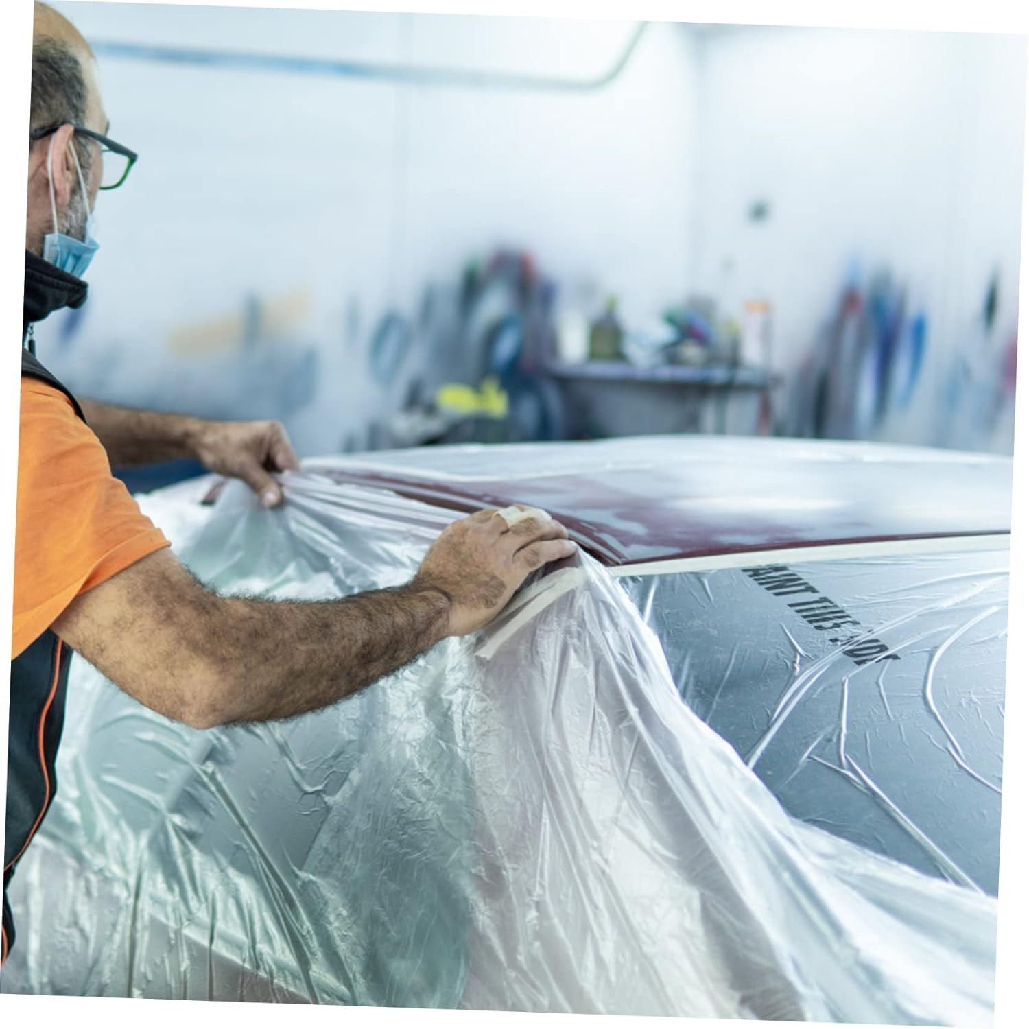 3 Rolls Masking Film Adhesive Masking Paper Meters for Painting Car Tape Protective image number 6