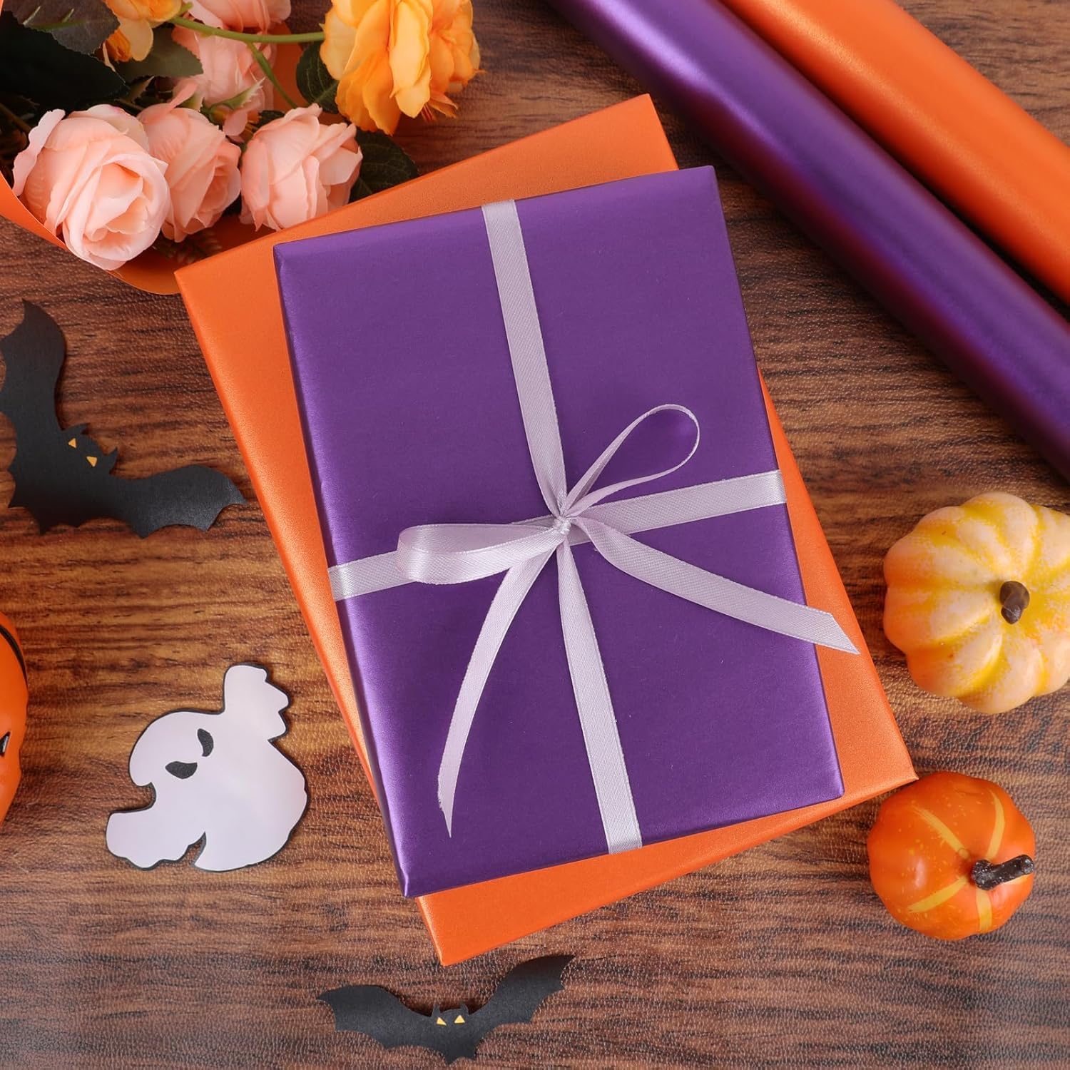 NESCCI Orange Matte Wrapping Paper,Solid Color Pearly-Lustre Paper,Gift Wrapping Paper,Perfect for Wedding,Valentine'S Day,Birthday, Christmas,Baby Shower,Diy Bouquet (17 Inches X 32.8 Feet) image number 2