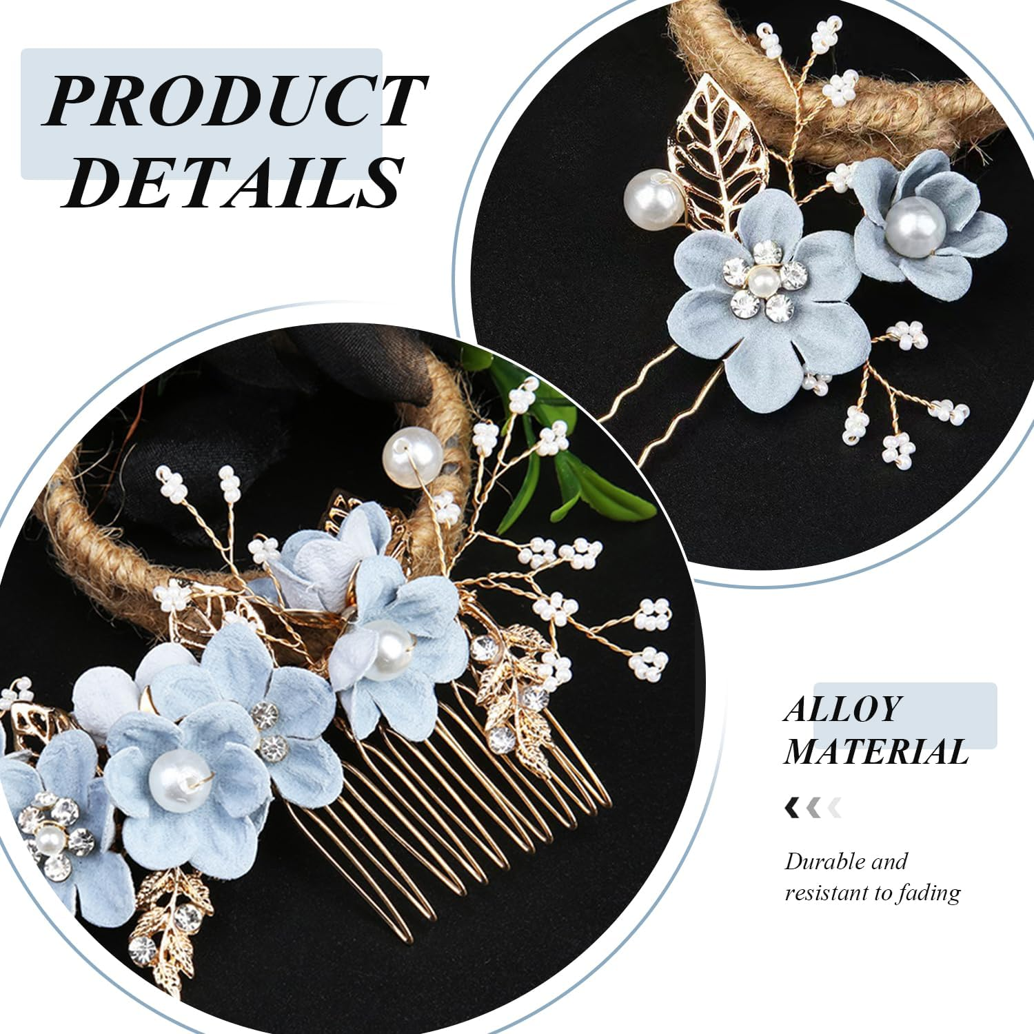 1 Blue Hair Comb, 2 Blue Hair Pins, Wedding Party Headpiece, Prom Accessories, Photo Decoration Props image number 1