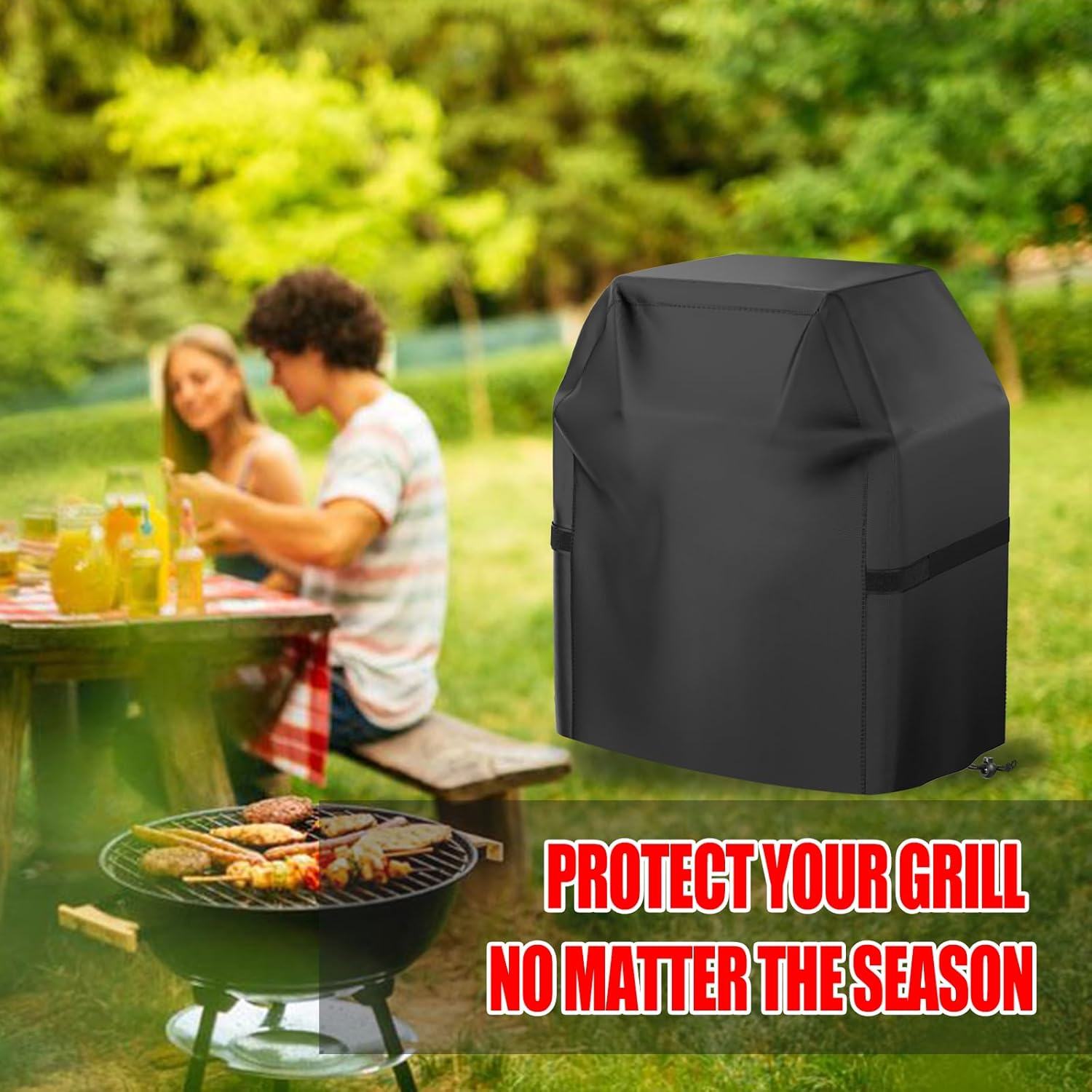 Grill Cover, 40 Inch Small Gas Grill Cover for Outdoor Grill, Waterproof, Weather Resistant, UV & Fade Resistant, BBQ Grill Cover with Hook and Loop Straps, Black image number 6