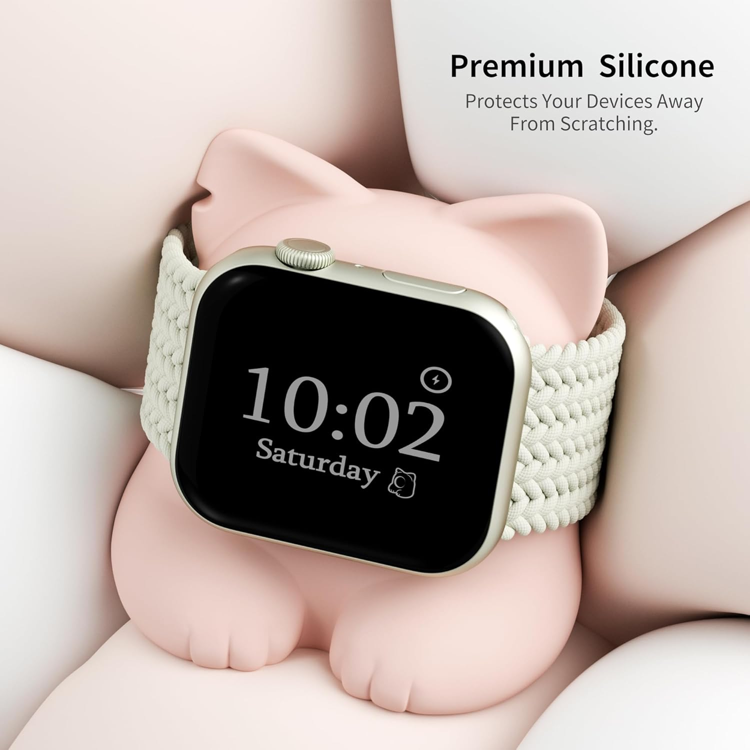 ELETIUO Charger Stand Compatible with Apple Watch Series 49/46/45/44/42/41/40/38Mm Iwatch Ultra2/Ultra/10/9/8/Se2/7/6/Se/5/4/3/2/1,Silicone Charging Dock Organizer Supports Night Stand Mode,Pink image number 5