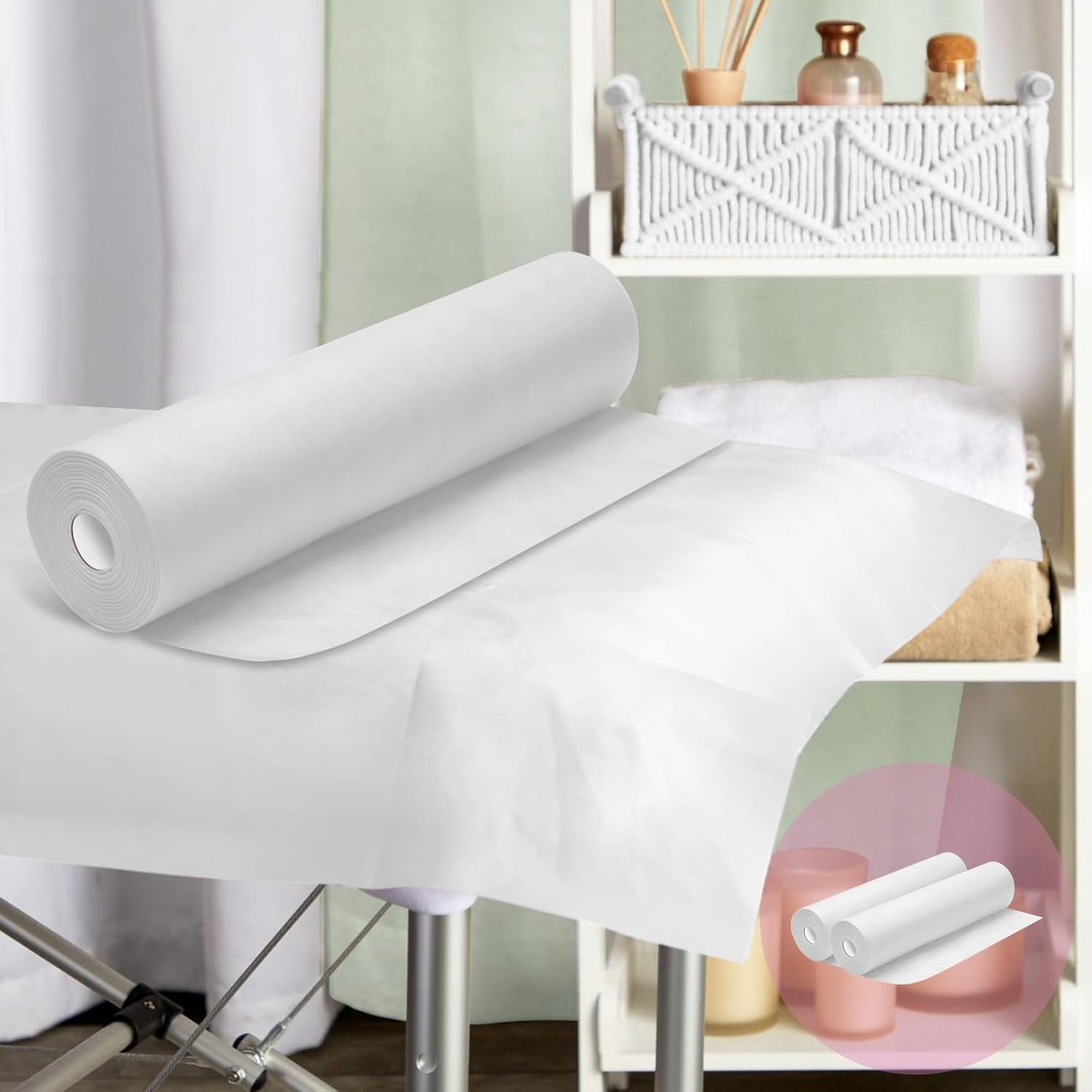 ALFORDSON 2 Rolls 100Pcs Massage Table Sheets, 200Cm X 80Cm Disposable Bed Sheet, White Breathable SMS Non-Woven SPA Massage Table Cover, Water & Oil Proof Bed Cover for SPA Tattoo Beauty Salon image number 2