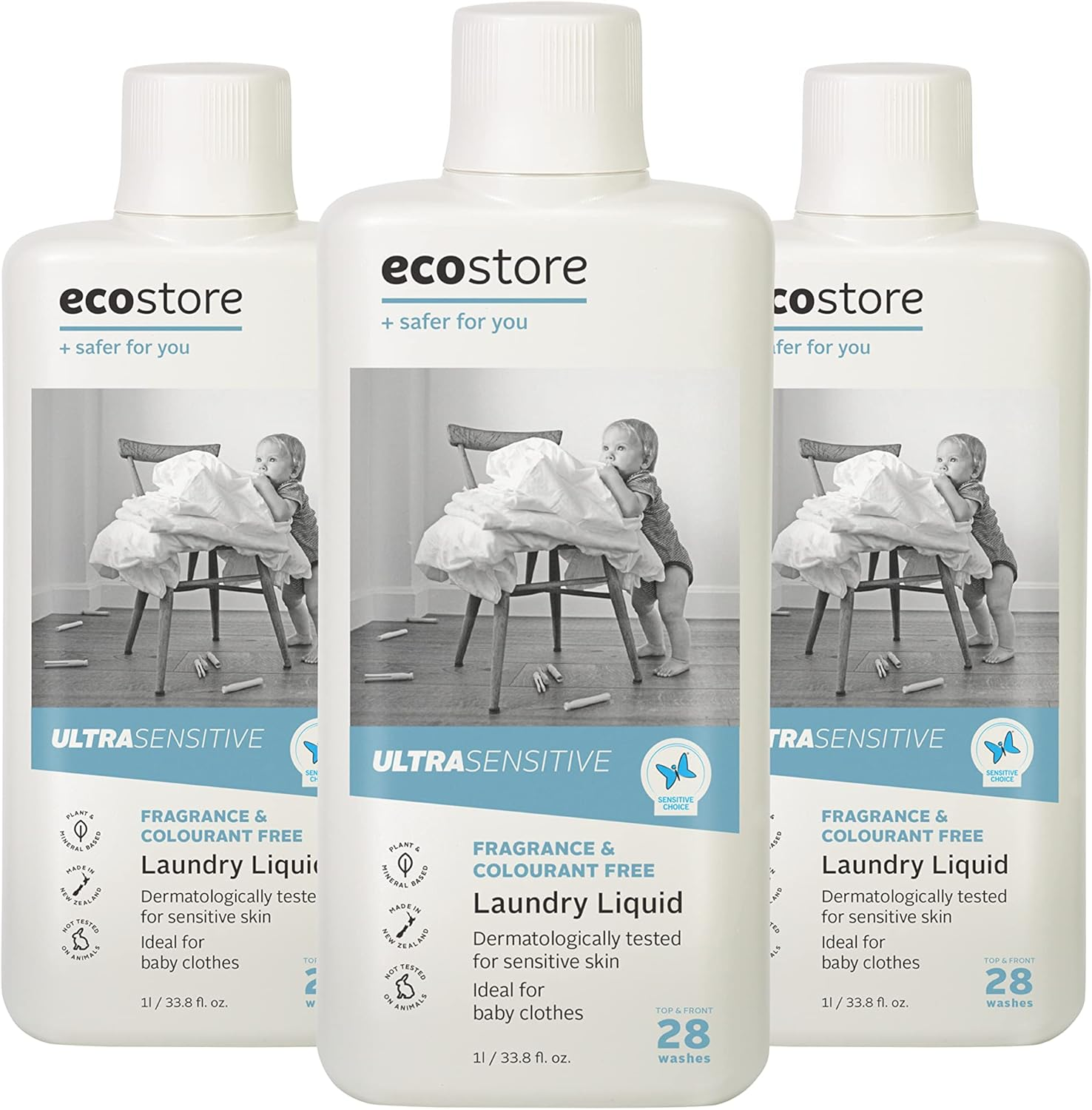 Ecostore Ultra Sensitive Laundry Liquid X3/ 1L, Formulated for Sensitive Skin, Fragrance Free, Allergy and Asthma Friendly, Dermatalogically Tested and Sensitive Choice Approved