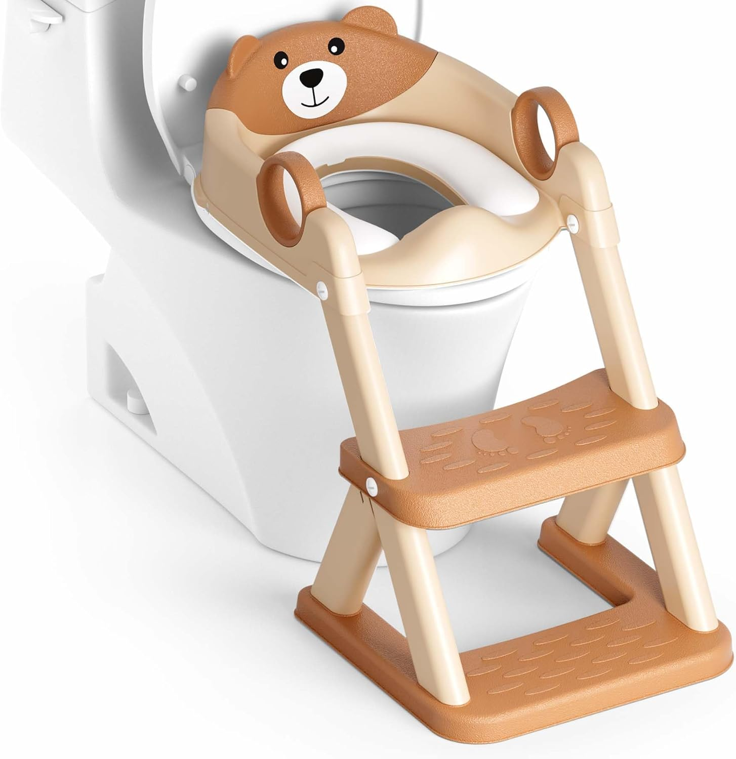 Potty Training Seat, Upgrade Toddler Toilet Seat for Kids Boys Girls, 2 in 1 Potty Training Toilet for Kids, Splash Guard Anti-Slip Pad Step Stool（Brown）, XTL-8868
