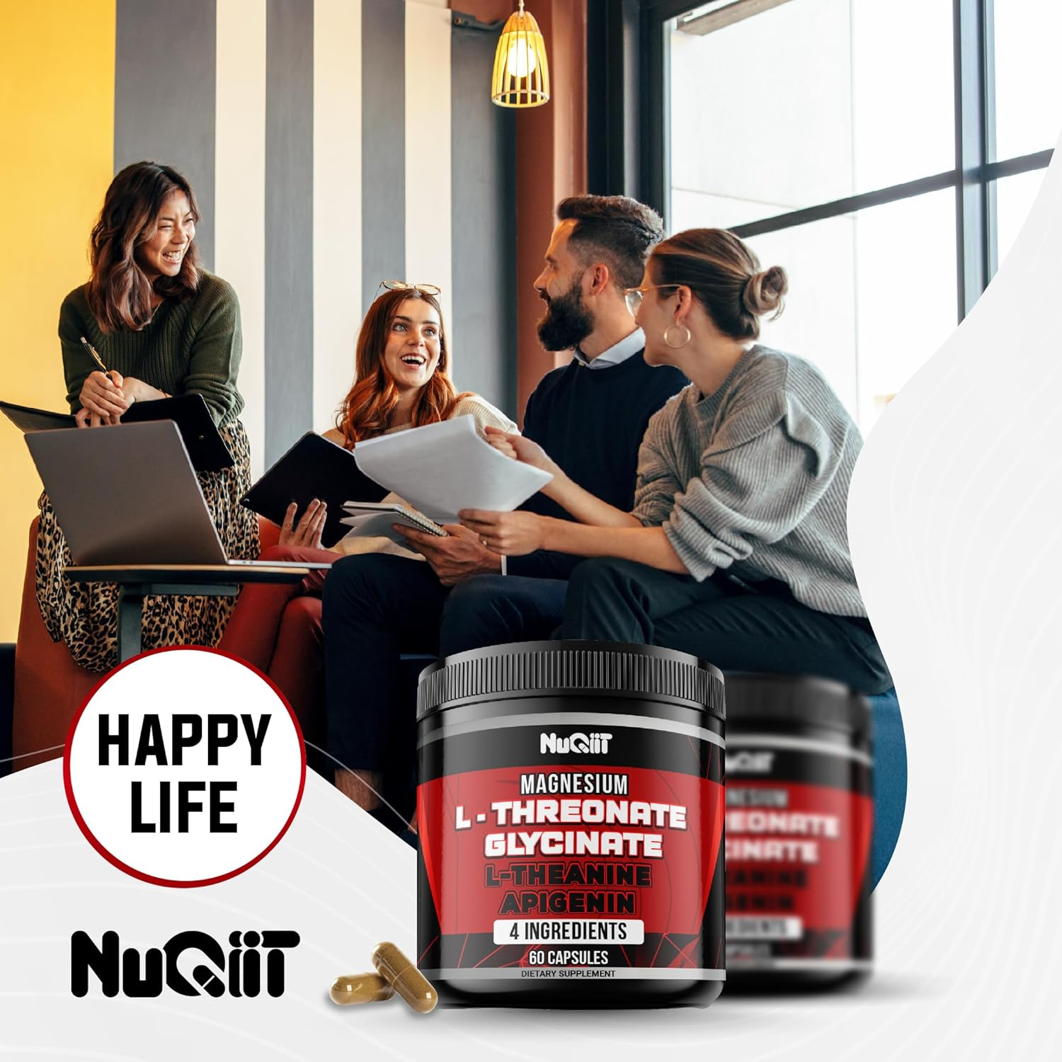 60 Capsules - Magnesium L-Threonate Capsules 500Mg Magnesium Glycinate 500Mg L-Theanine 200Mg & Apigenin 50Mg image number 5