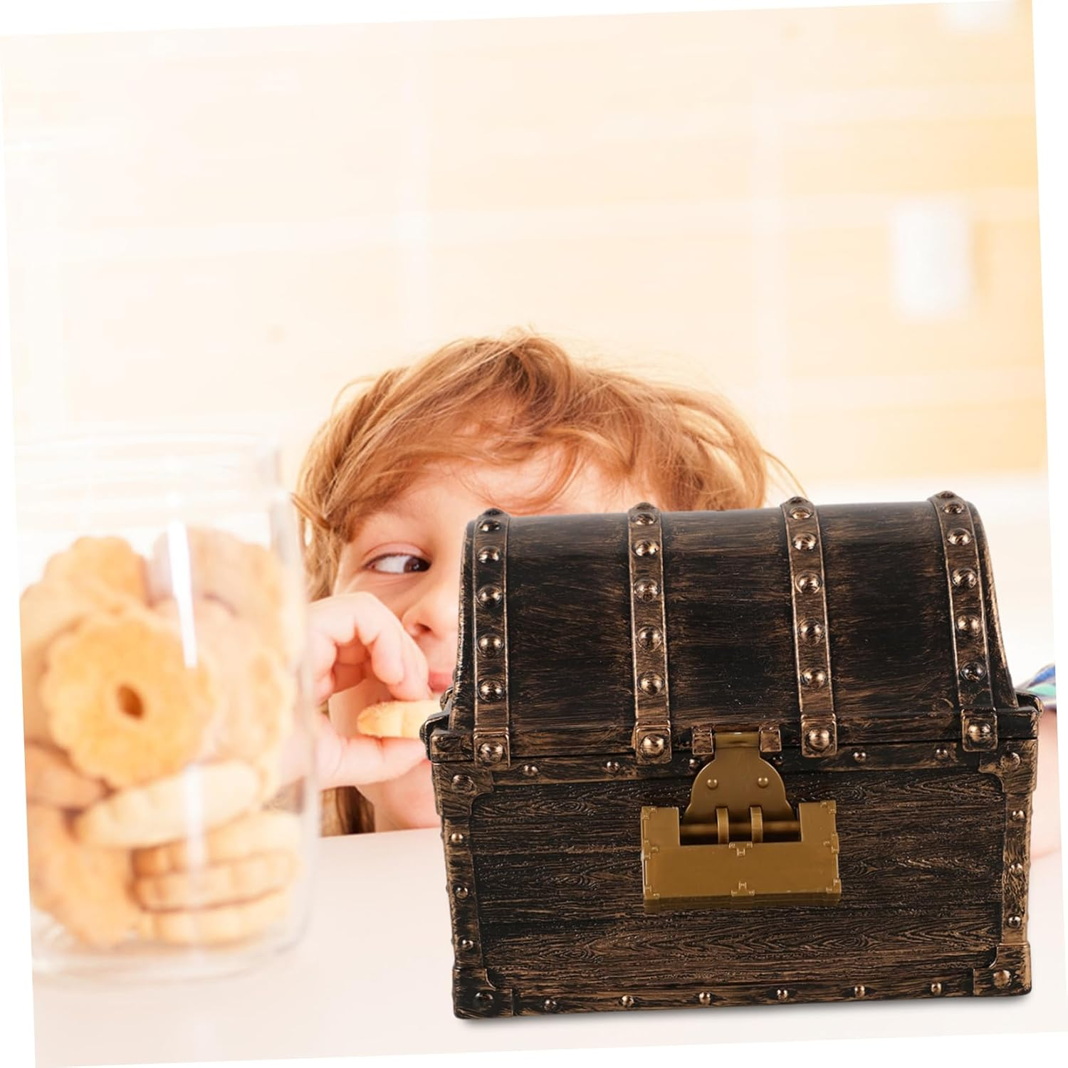 Mini Pirate Treasure Chest Decorative Small Vintage Treasure Box Lock and Key Bronze Color Trinket Storage Box for Boys and Girls Toy Organization image number 5