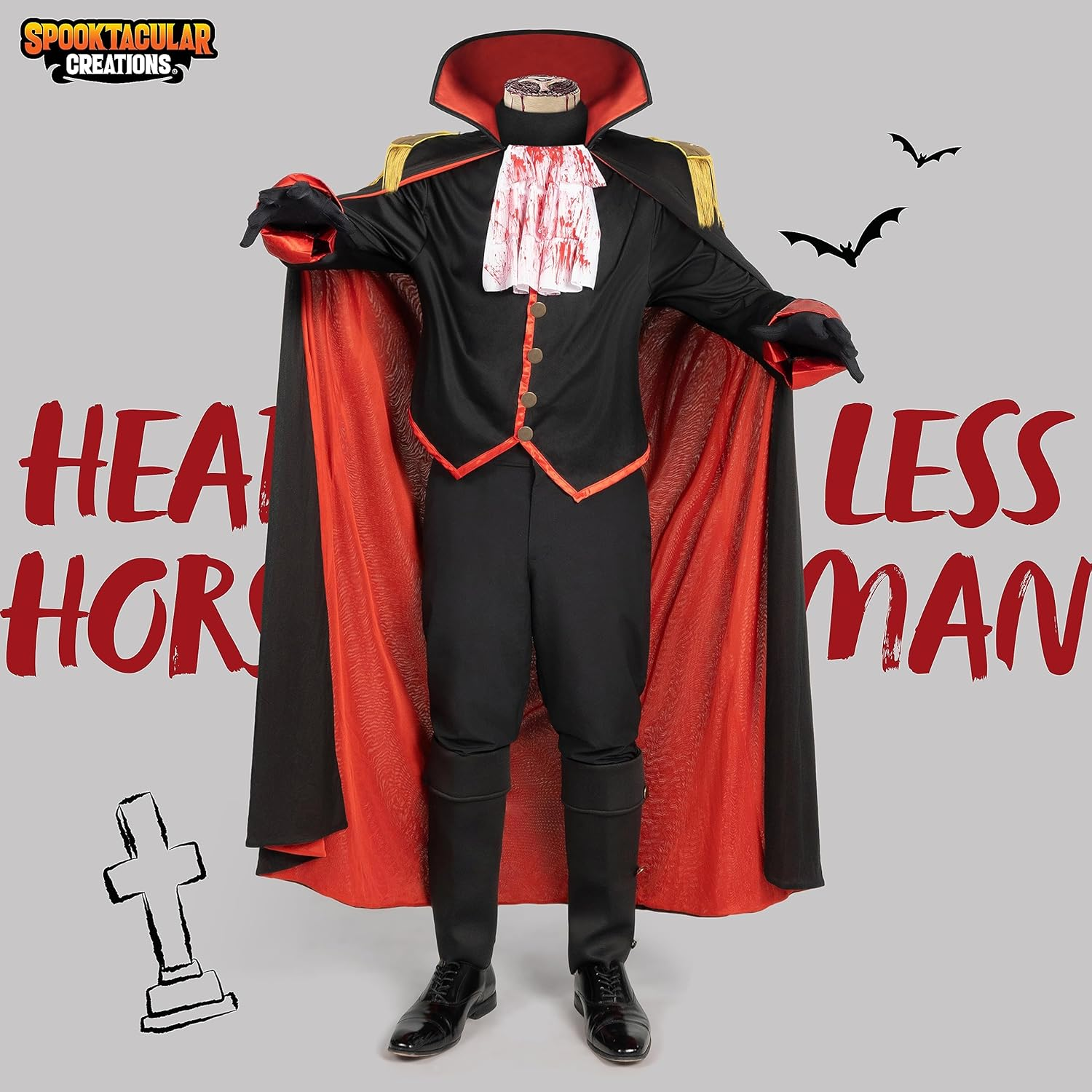 Spooktacular Creations Halloween Headless Horseman Costume, Black Headless Costume with Cape, Gloves for Halloween Party image number 5