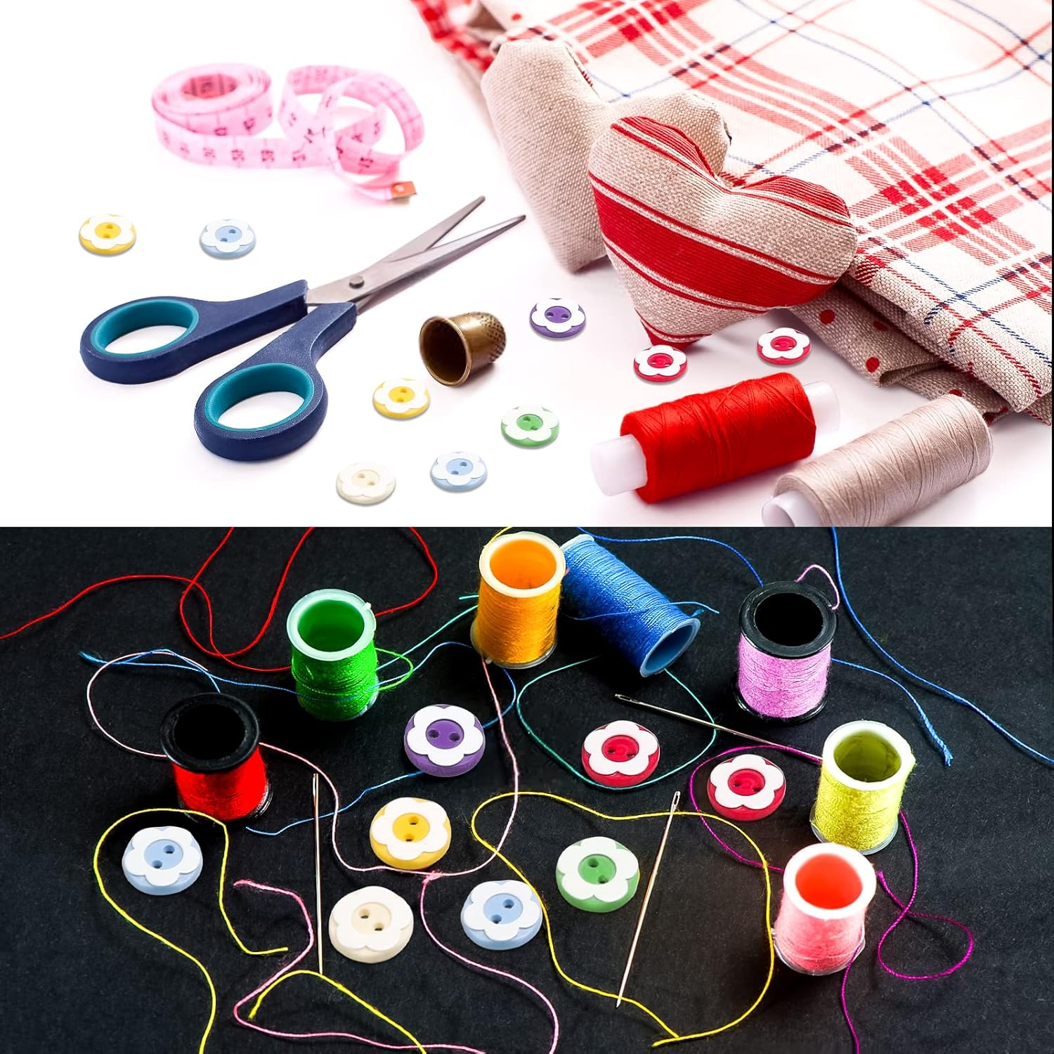 HXC 300 PCS Colorful Craft Buttons 2 Hole Double Flower round Resin Buttons for Sewing Knitting Crafting Baby Cardigans with Plastic Storage Box image number 3