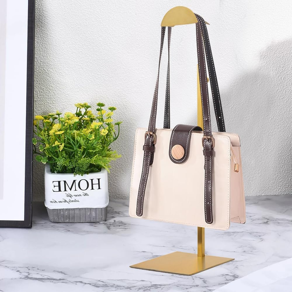 2 Pack Handbag Rack Adjustable Metal Display Stand Stainless Steel Hand Bag Display Single Hanging Hook Clothes Hanger Accessories (Gold) image number 3