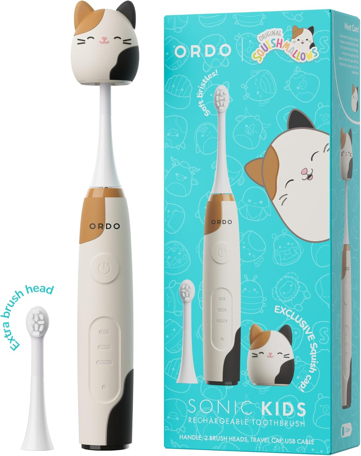 Ordo Squishmallows Electric Toothbrush, Sonic Toothbrushes for Kids, Rechargeable, 3 Brushing Modes, over 5 Weeks Battery Life Extra Brush Head Included, Gift for Kids Aged 4 Years and Up, Samir