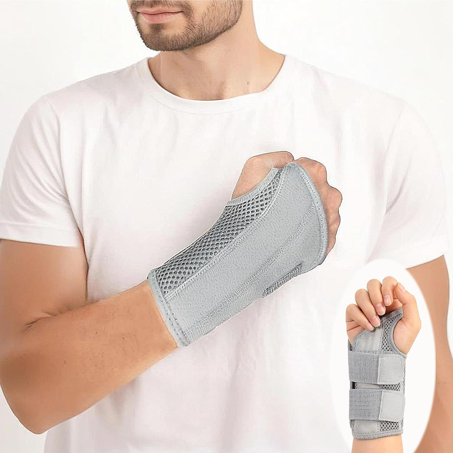 Wrist Support, Carpal Tunnel Wrist Brace for Left & Right Hand, Adjustable Compression Wrist Band for Tendonitis, Arthritis, Wrist Pain Relief, Thumbs Support for Rehabilitation (Left Hand-Gray) image number 4