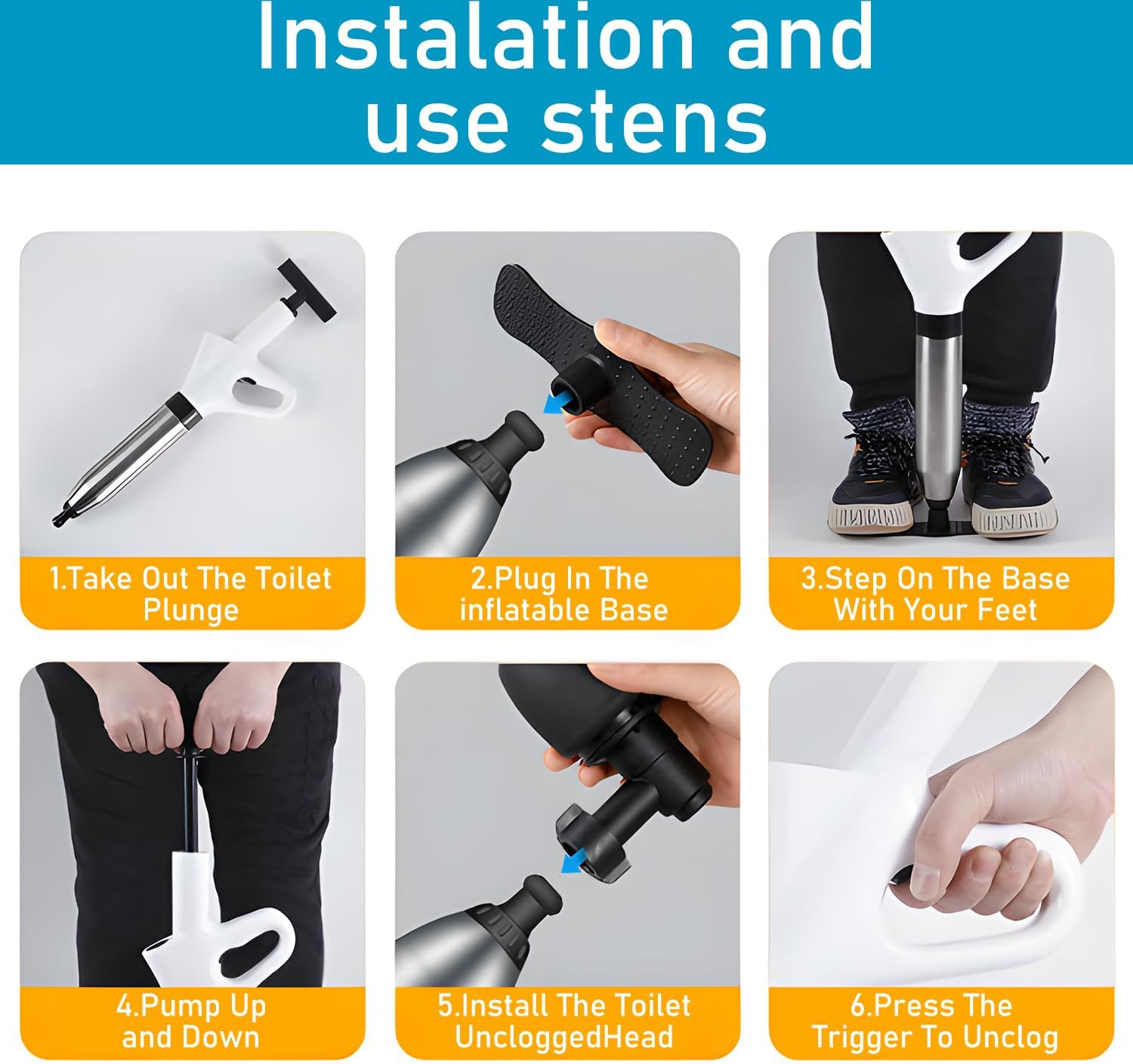 Uandhome Toilet Plunge Blaster,High Pressure Toilet Plunger,High-Pressure Air Drain Blaster Plunge Blaster Multi-Drain Unclogger for Toilets, Bathroom Floor Drains, Sinks and Plumbing Clogs image number 3