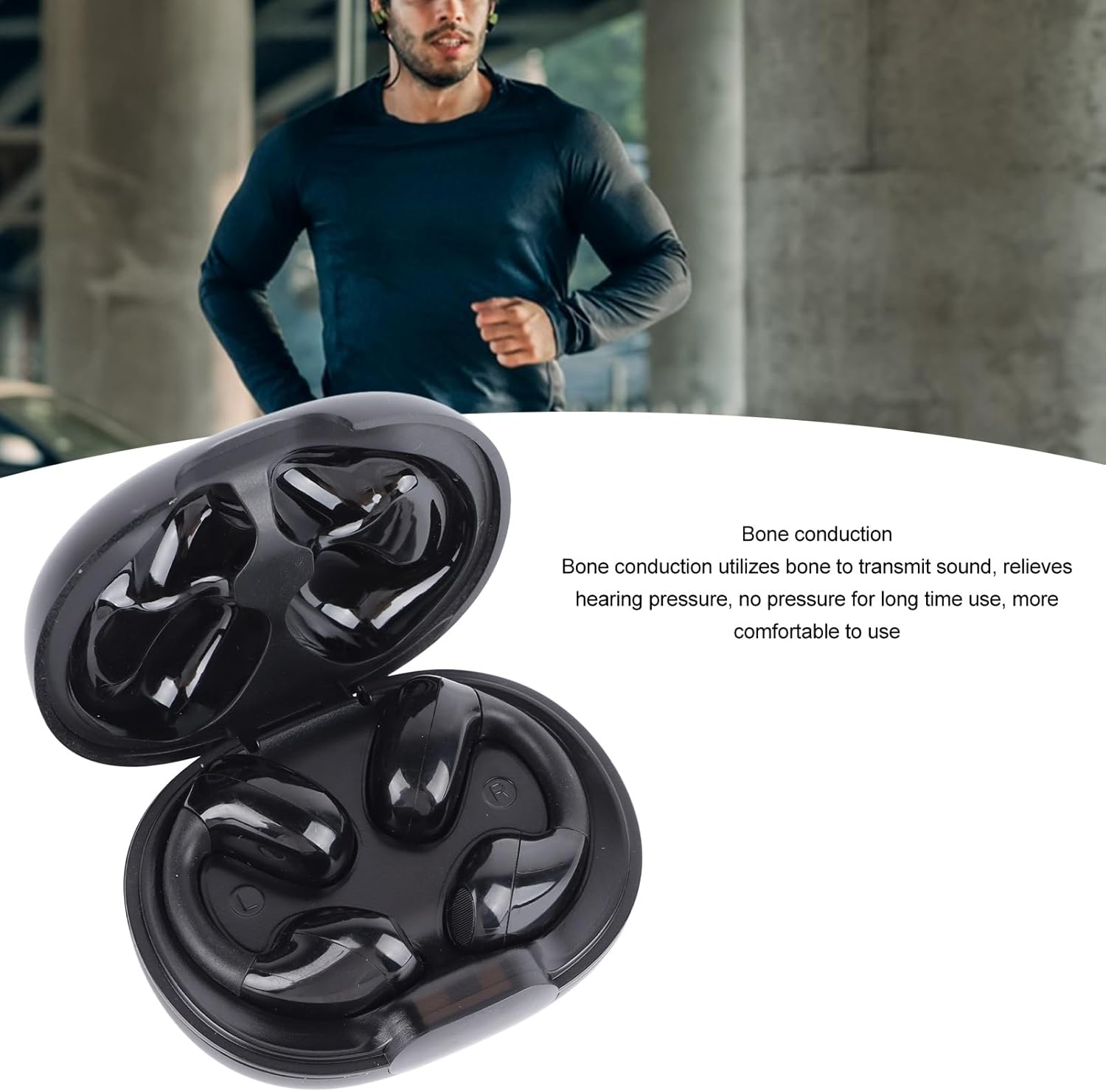 Clip-On 5.3 Earphones, Hifi Stereo, Open Ear, Wireless, Sports Business, Bone Conduction, Touch Control (Black) image number 5