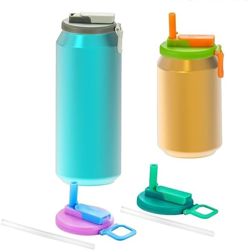 4-Pack 4 Color Soda Can Lids,Color Soda Can Lids with Straws,Reusable Pop Can Lids，Covers &ndash; Can Caps, Topper &ndash; Can Saver,Stopper &ndash; Fits Standard Soda Cans image number 4