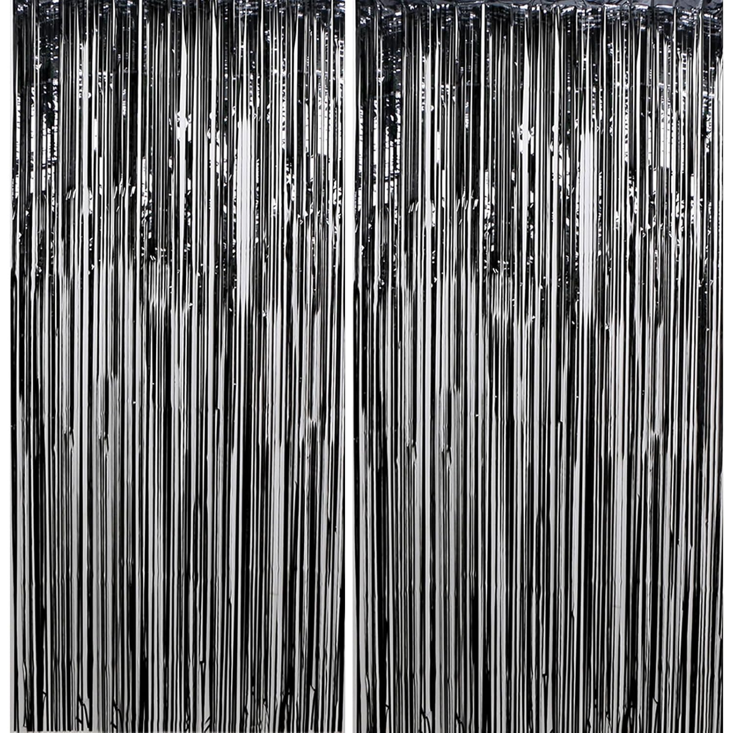 Red Curtain Christmas Decoration Party Backdrop, 2 Pack Red Fringe Foil Streamer Tinsel Curtain for Wall Door, Compatible with LED Lights and Balloons, Ruibex