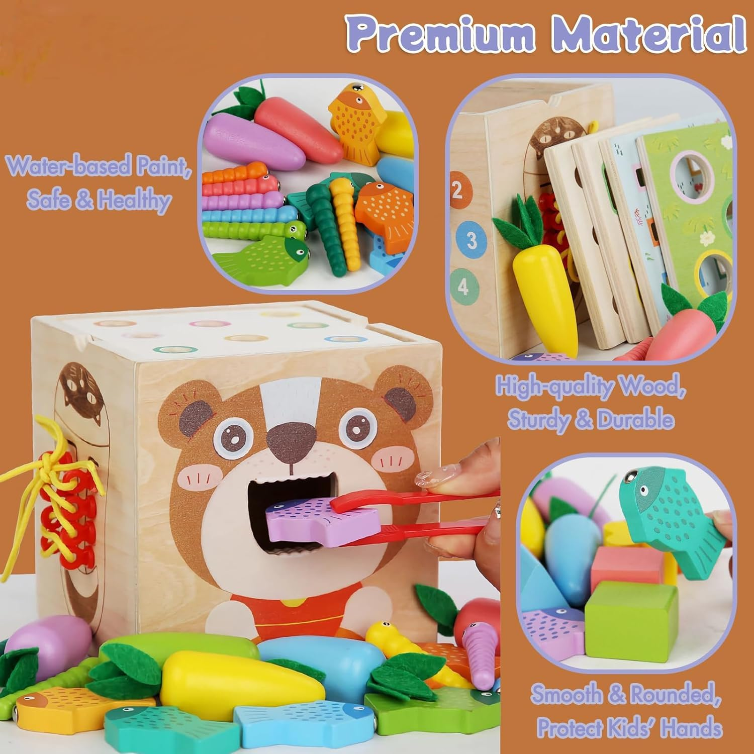 Wooden Activity Cube, 8-In-1 Shape Sorter Toy for Toddlers 1-3, Sensory Play Center with Shape Sorting Box Magnetic Fishing Spinners Educational Developmental Toy for Babies 6-12 Months image number 1