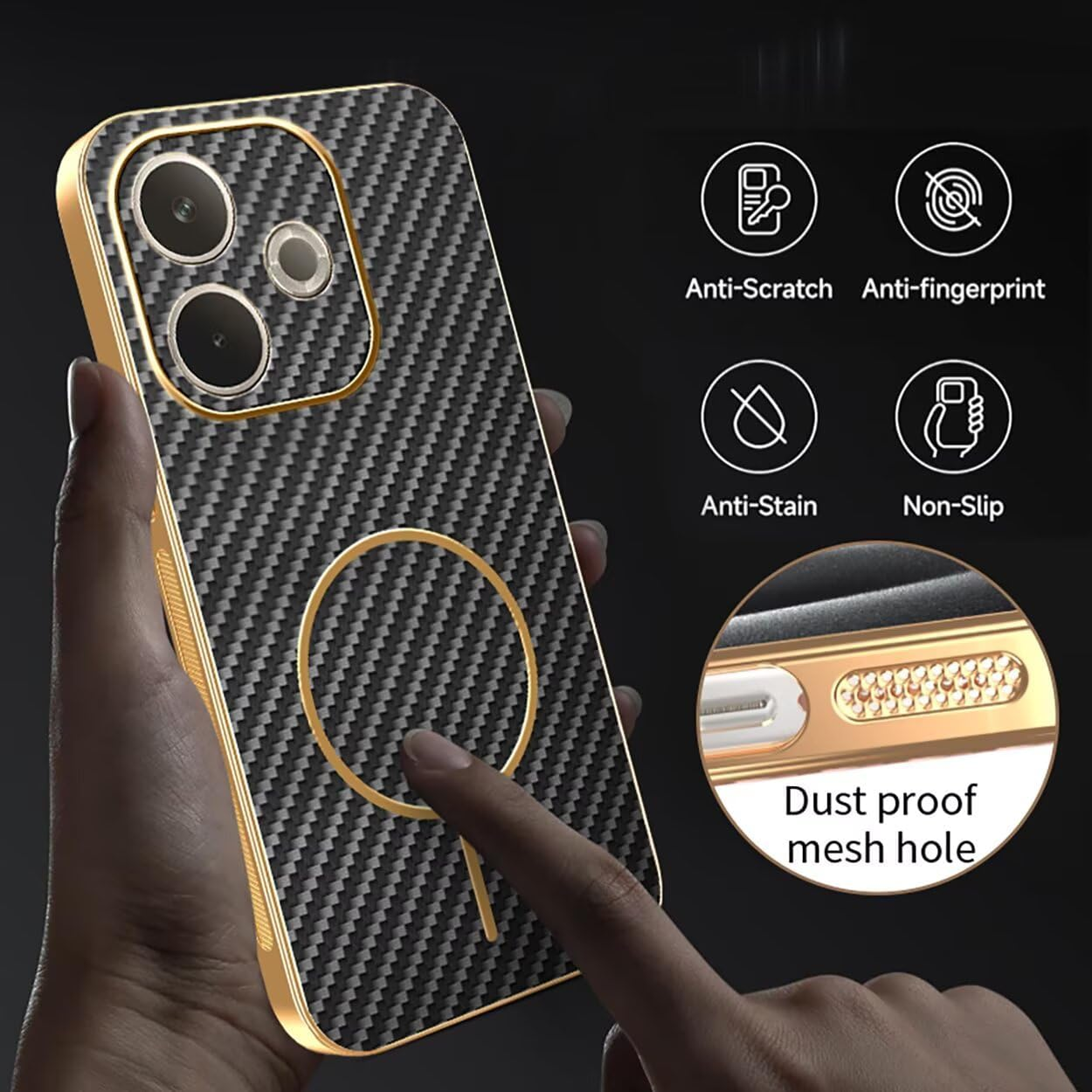 COMAKU Ultra-Thin Electroplating PU Leather + TPU Silicone Case for OPPO A5 Pro 5G/4G, Stylish Skin Texture Is Non-Slip and Shockproof Magnetic Phone Case Cover - Black image number 2