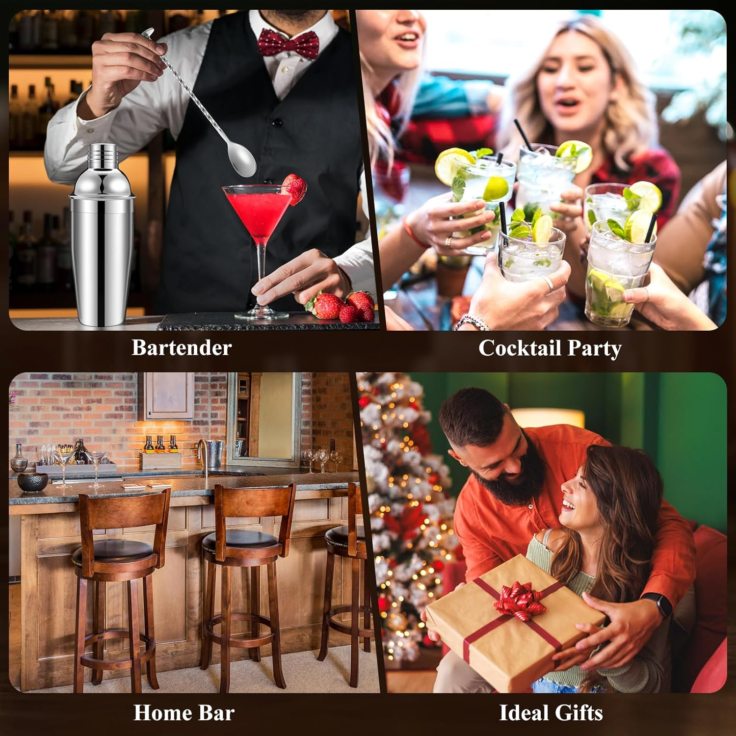 Cocktail Shaker Set 5Pcs Cocktail Making Set 304 Stainless Steel 24Oz Shakers with Strainer, Pourers, Double Jigger, Mixing Spoon at Home & Bar Gift Martini Shaker Set