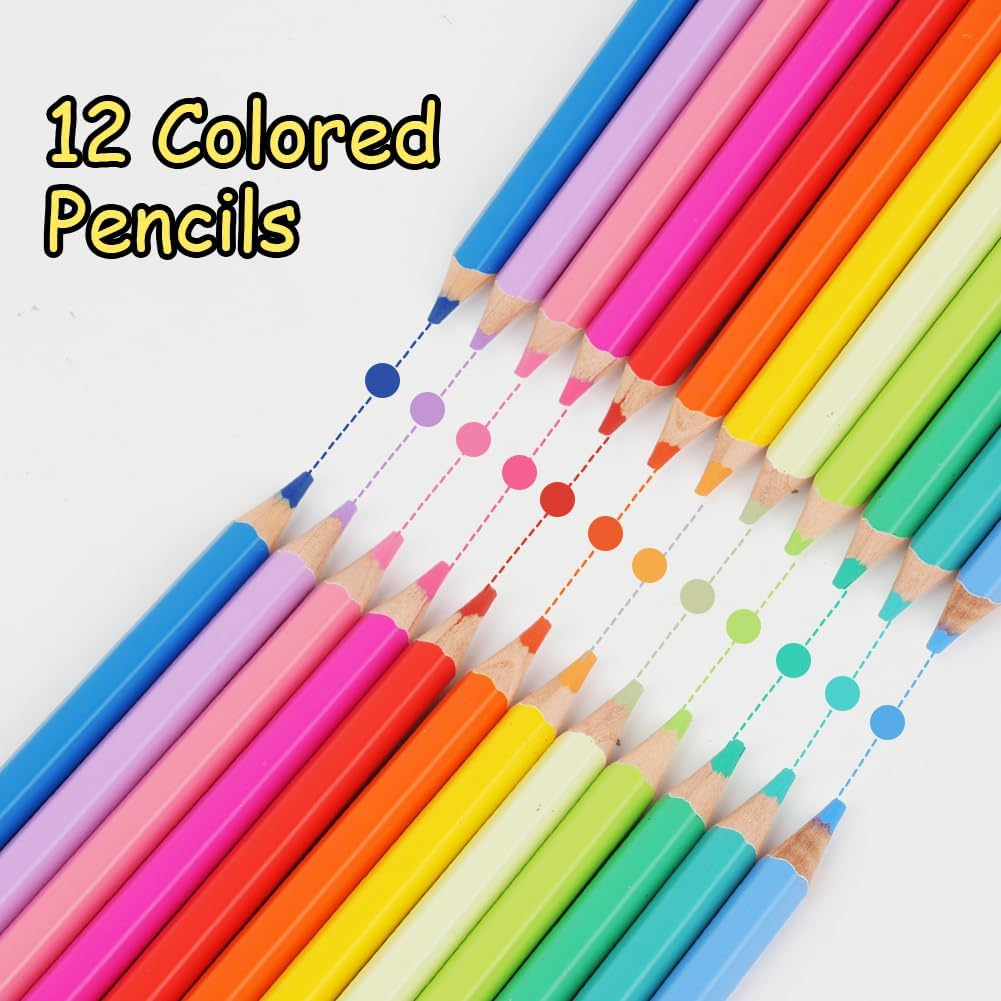 AUAUY 12 PCS Colouring Pencil Packs, 12 Colors Wooden Colored Pencils for Children, Colouring Pencils for Kids Party Bag Fillers, Kids Birthday Gifts, Class Rewards, Student Drawing and Doodle image number 5
