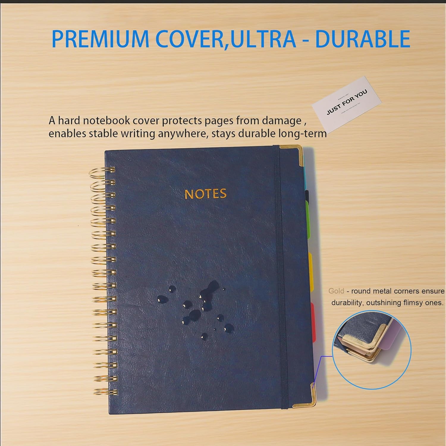 Gemuity Hardcover Spiral Notebook &ndash; 300 Pages with Removable Divider Tabs, 5 - Subject Lined Journal, 186Mm&times;248Mm for Work/School Black image number 2
