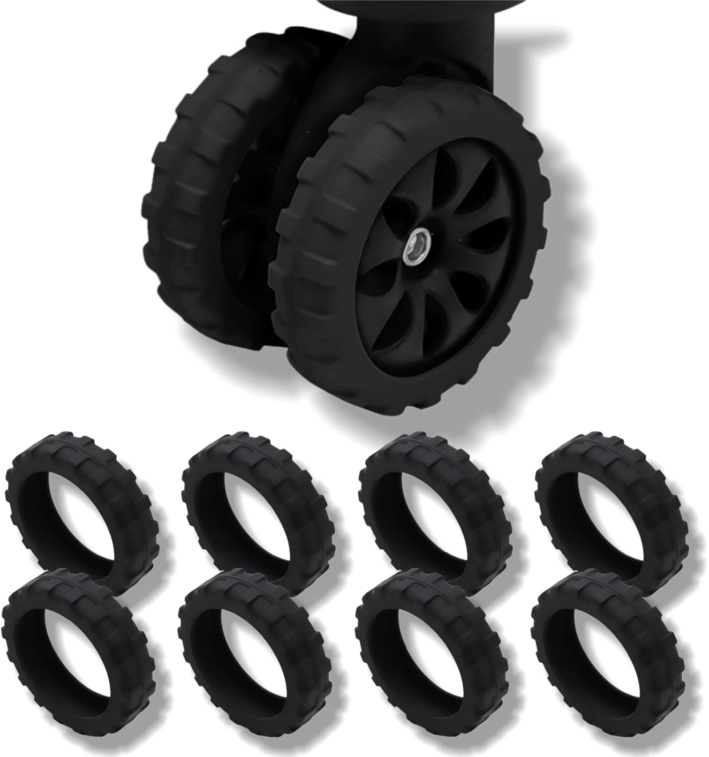 Luggage Wheel Protectors Covers 8 Pieces Suitcase Wheel Protectors for Carry-On & Checked Bags, Durable Silicone Suitcase Covers, Wear-Resistant (Small Black) image number 6