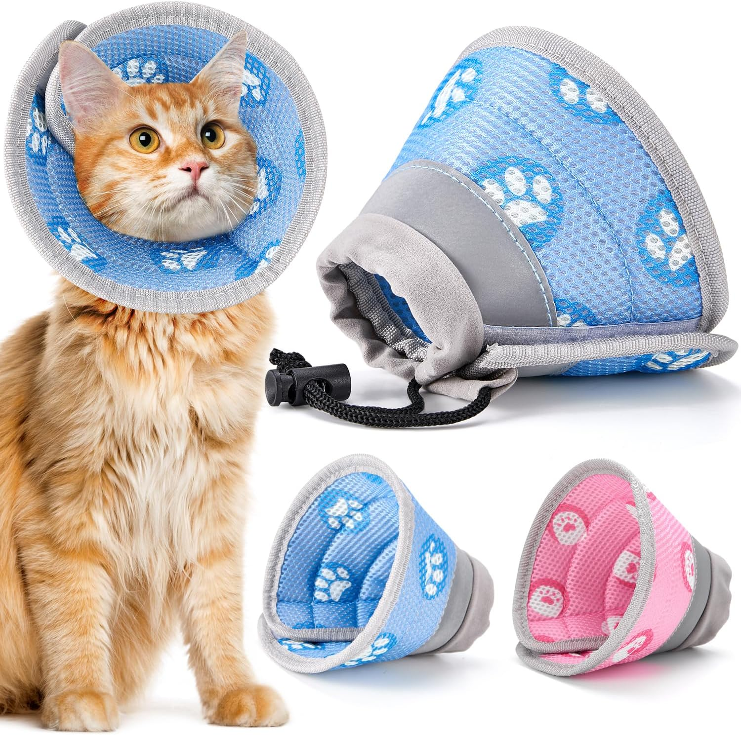 Slowton Cat Recovery Collar - Protective Adjustable Elizabethan Recovery Collars anti Licking Wounds Cute Comfortable Lightweight Pet Cone Collar for Cats Puppy Small Dogs Pets Animals after Surgery