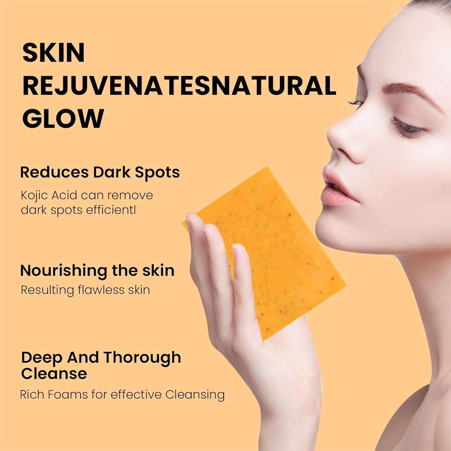 2PCS Turmeric & Kojic Acid Soap Bar with Natural Granular Formula,Skin Brightening & Hydrating Facial,Infused with Hyaluronic Acid & Collagen for Healthy Glowing Skin,100G image number 6