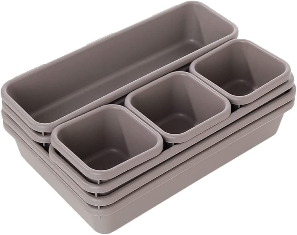 Tophomer 8Pcs Desk Drawer Organiser, 3 Sizes Plastic Storage Tidy Divider Trays for Kitchen, Bathroom, Office, Desk, Make-Up (Black)