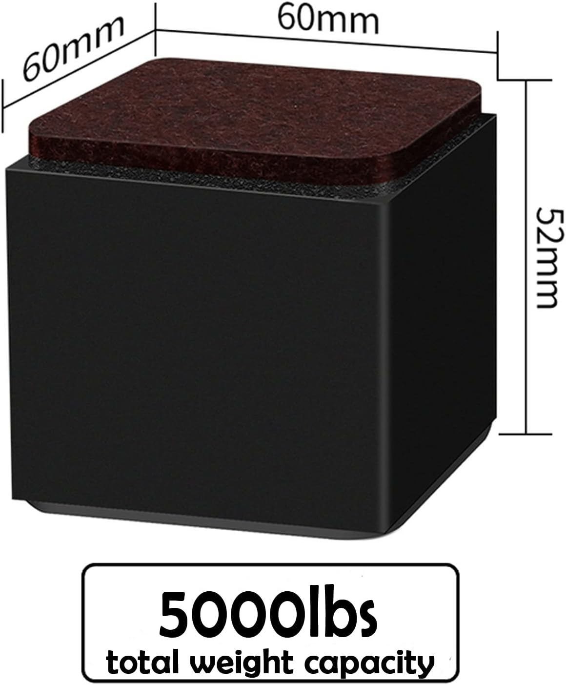 2Inch Lift Furniture Risers Carbon Steel Bed Risers, Self-Adhesive Bed Riser, Table Riser, Sofa Riser, 4 Pcs Heavy Duty Bed Riser Lifts Adds 2" Height Supports to 5000 Lbs (Square, Black) image number 3