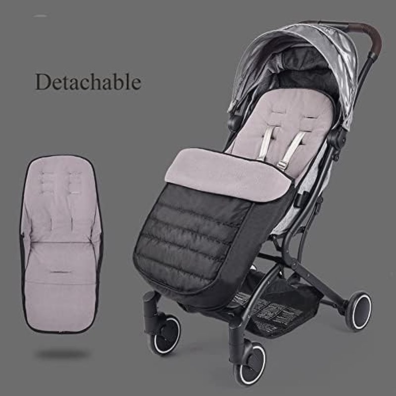 Universal Pushchair Footmuff Fleece Lined Stroller Pram Waterproof and Windproof 2 in 1 Foot Cover Winter Warm Detachable Baby Stroller Liner Infant Toddler Buggy Thicken Sleeping Bag with Dual-Zips - Grey image number 6