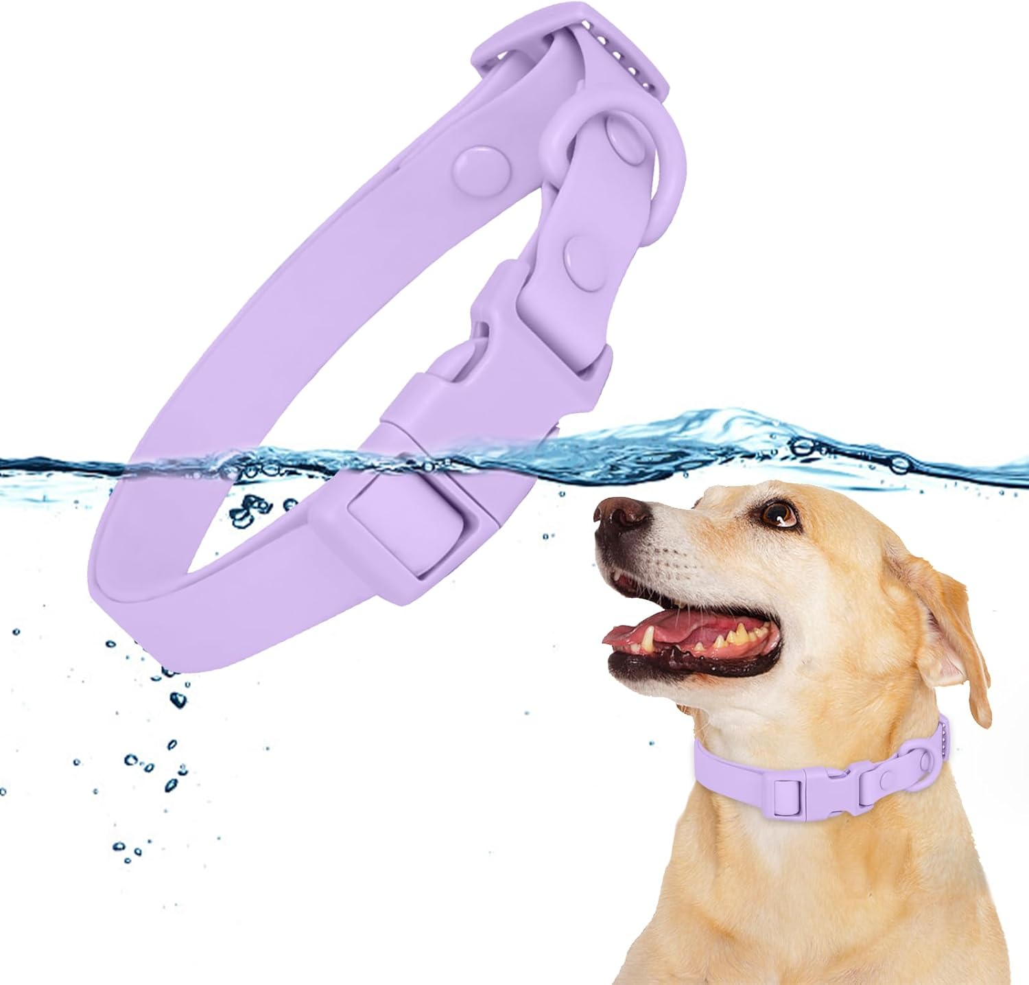 HACRAHO Waterproof Dog Collar, 1 Pack Purple Adjustable Pet Collar for Walking Running Comfortable Rubber Coated Webbing for Medium Small Dogs, L