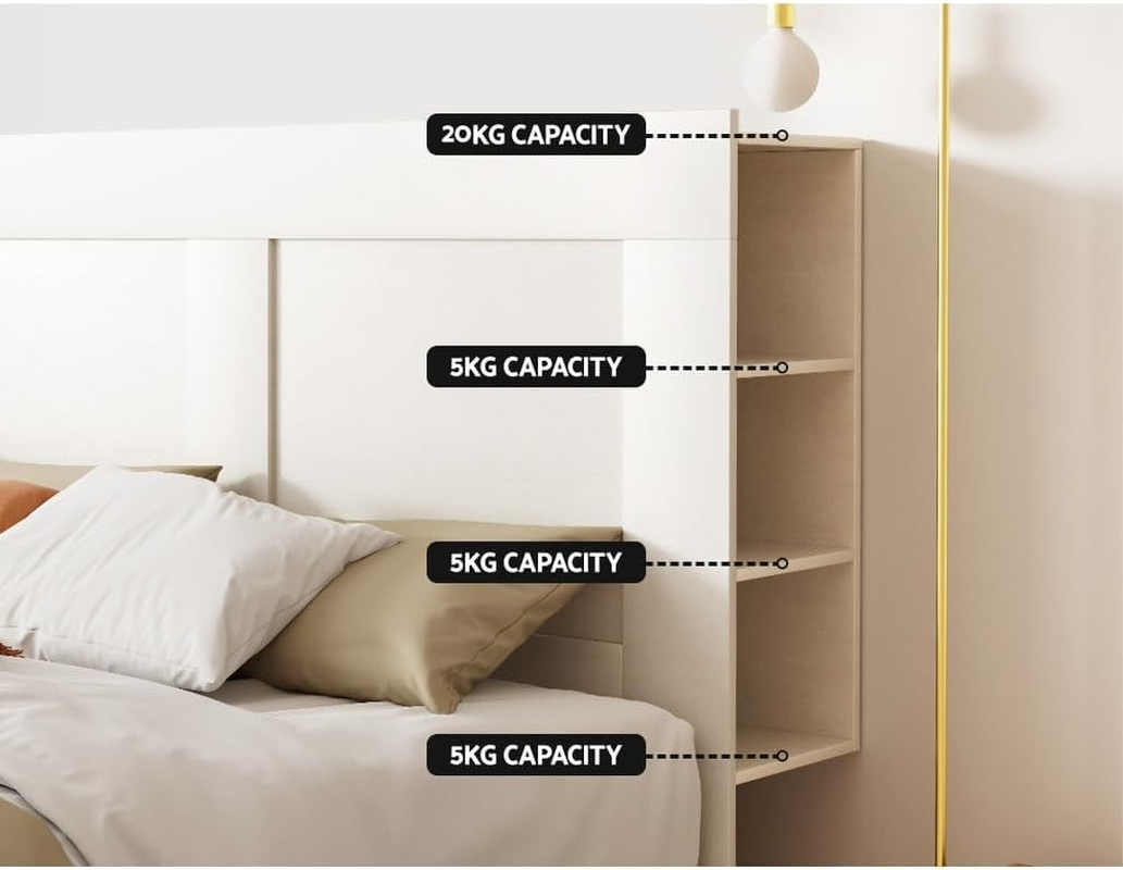 Artiss King Bed Headboard, 3-Tier Side Cube Shelves Headboards Tufted Beds Head Frame Base Upholstered with Engineered Wood, 195 X 28 X 111Cm, Modern Design White image number 6