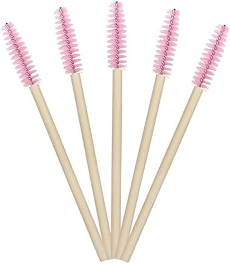 Myaokue-Up 100 Pack Bamboo Handle Mascara Wands Disposable Eyelash Brushes Lash Extension Tool, Pink - Blue image number 7