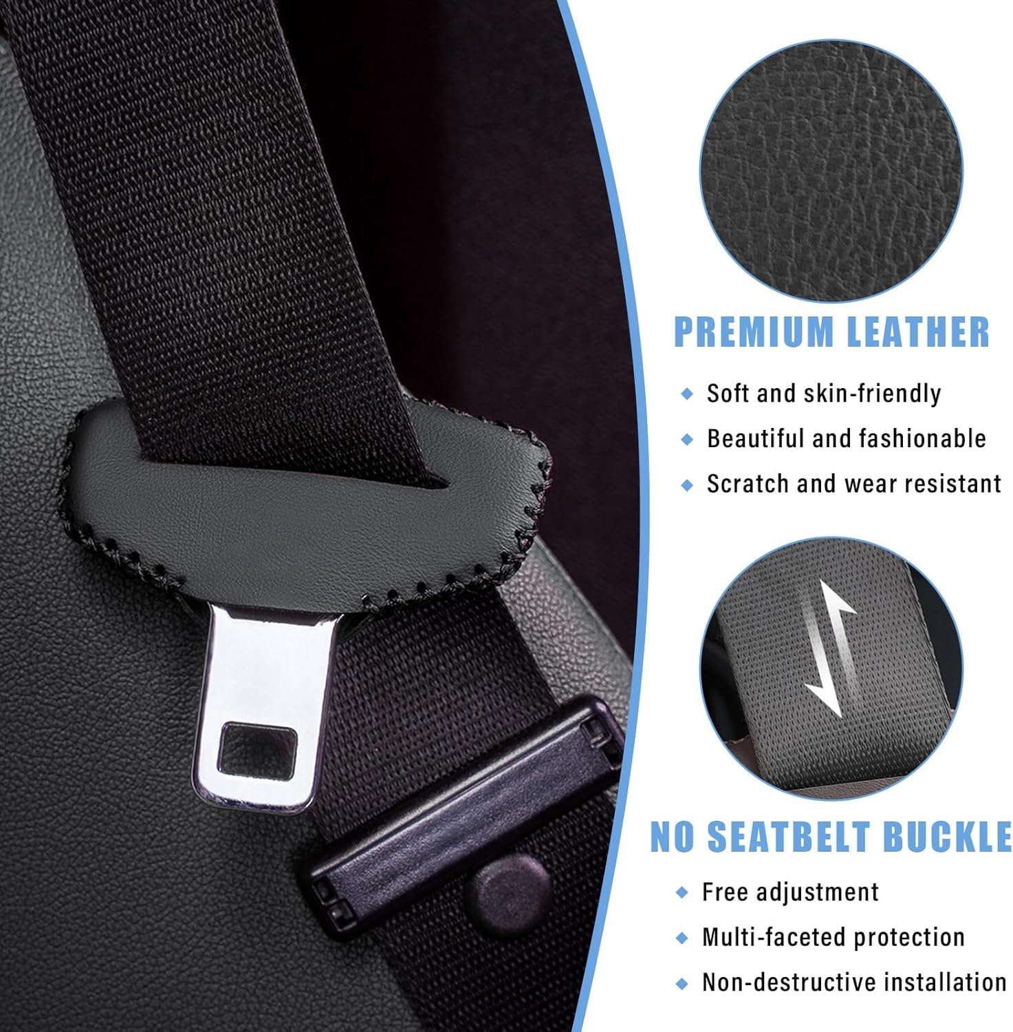 Augeny 2PCS Seat Belt Buckle Cover, Anti-Scratch Leather Car Seat Belt Silencer Clip Holster, Auto Seat Belt Buckle Protector, Universal Interior Decor Accessories for Most Vehicles (Black) image number 4