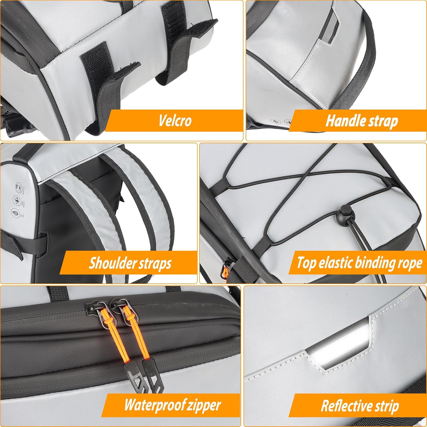 Huijukeji Bike Trunk Bag 360 &deg; Reflective Bicycle Backpack 12L Rear Bike Cargo Rack Bags Storage Pannier Saddle Bag 3-In-1 Multifuction Waterproof Travel Accessories Expandable Luggage Trunk Bag