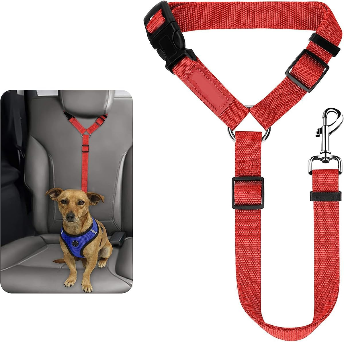 1Pc Pet Dog and Cat Seat Adjustable Safety Strap for Pets - Cat and Dog Car Seat Belt with Headrest Attachment(Dark Blue, Black, Red, Sky Blue, Pink & Purple) (Red) - Pink image number 4