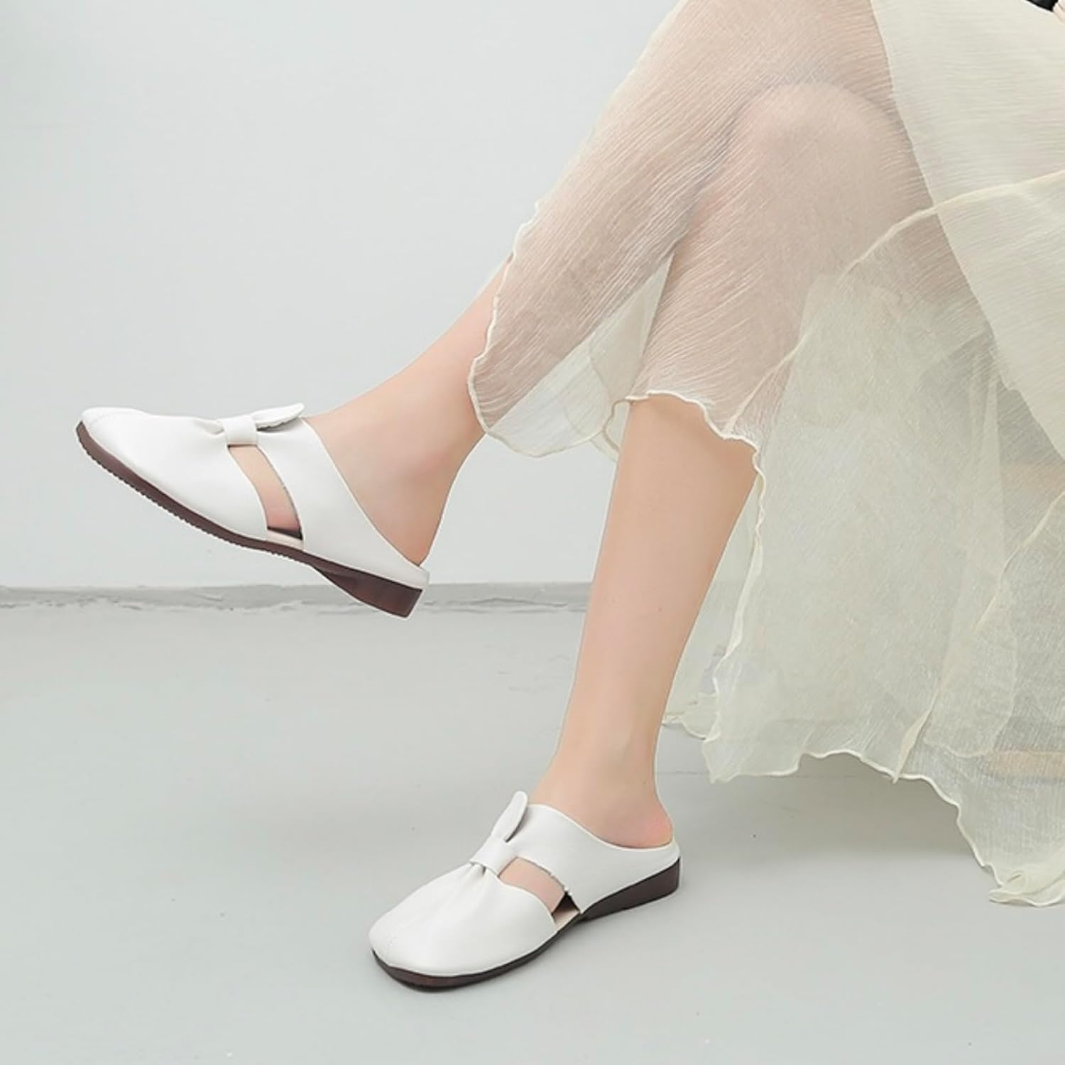 2025 Cut Out Design Flat Mules for Women,Women'S Soft Sole Knot Mules,Lightweight round Toe Backless Non-Slip Sandals (White,10) image number 3