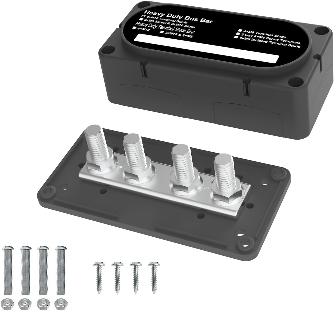 Heavy Duty Bus Bar 300A 12V Power Distribution Block with 5/16" (M8) 4-Posts Terminals Block with Cover for Automotive, Marine, Battery System(Red)